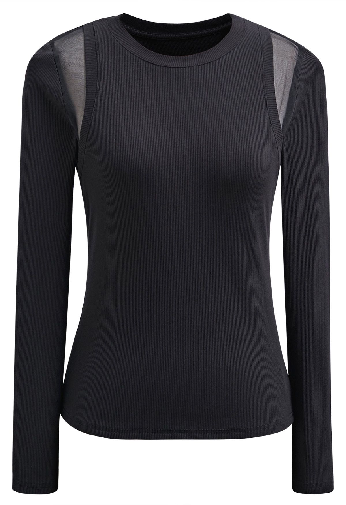 Mesh Panelled Shoulder Long-Sleeve Top