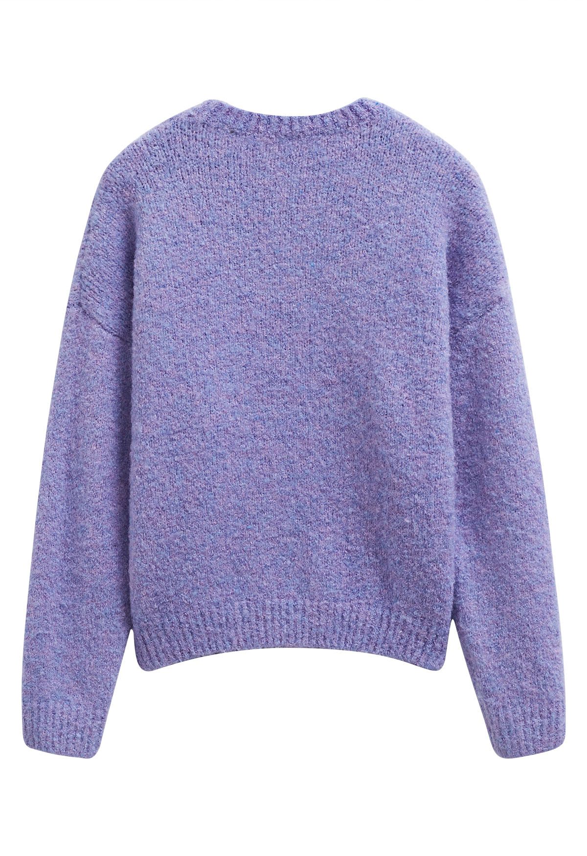 Ribbed Fuzzy Soft Knit Sweater in Purple