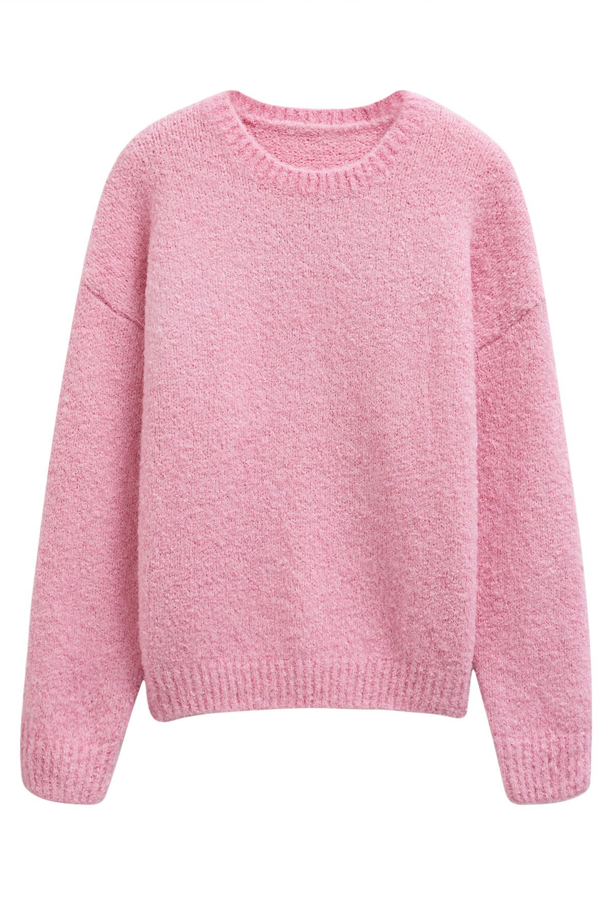 Ribbed Fuzzy Soft Knit Sweater in Pink Retro Indie and Unique Fashion