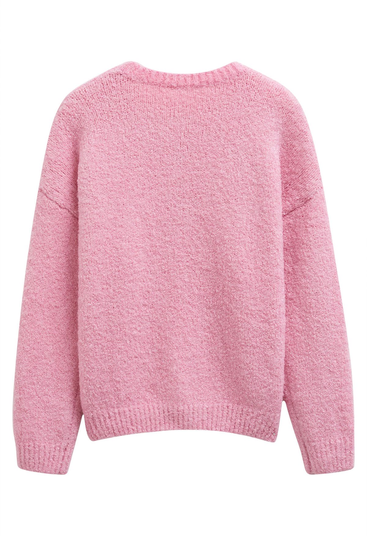 Ribbed Fuzzy Soft Knit Sweater in Pink