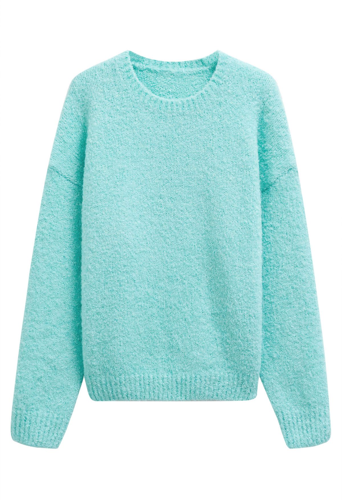 Ribbed Fuzzy Soft Knit Sweater in Mint