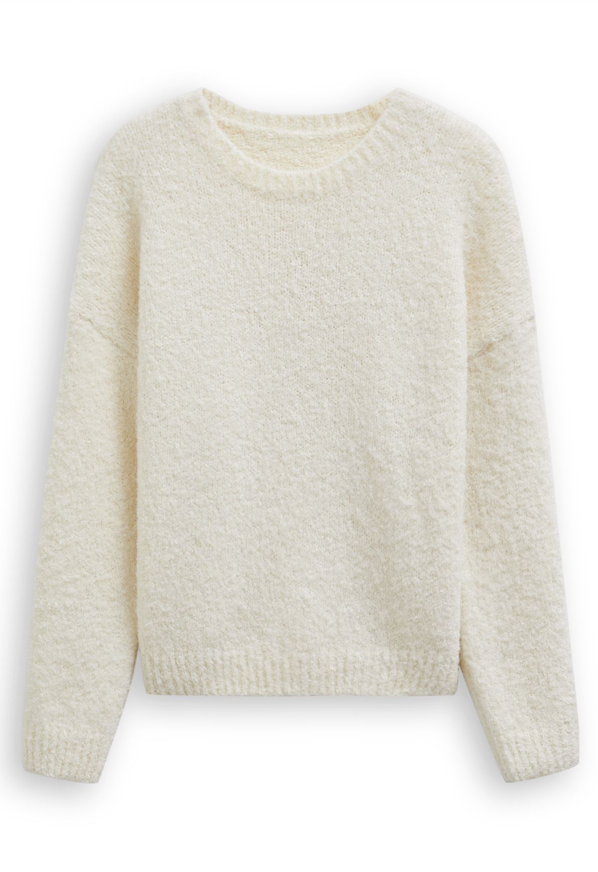 Ribbed Fuzzy Soft Knit Sweater in Cream