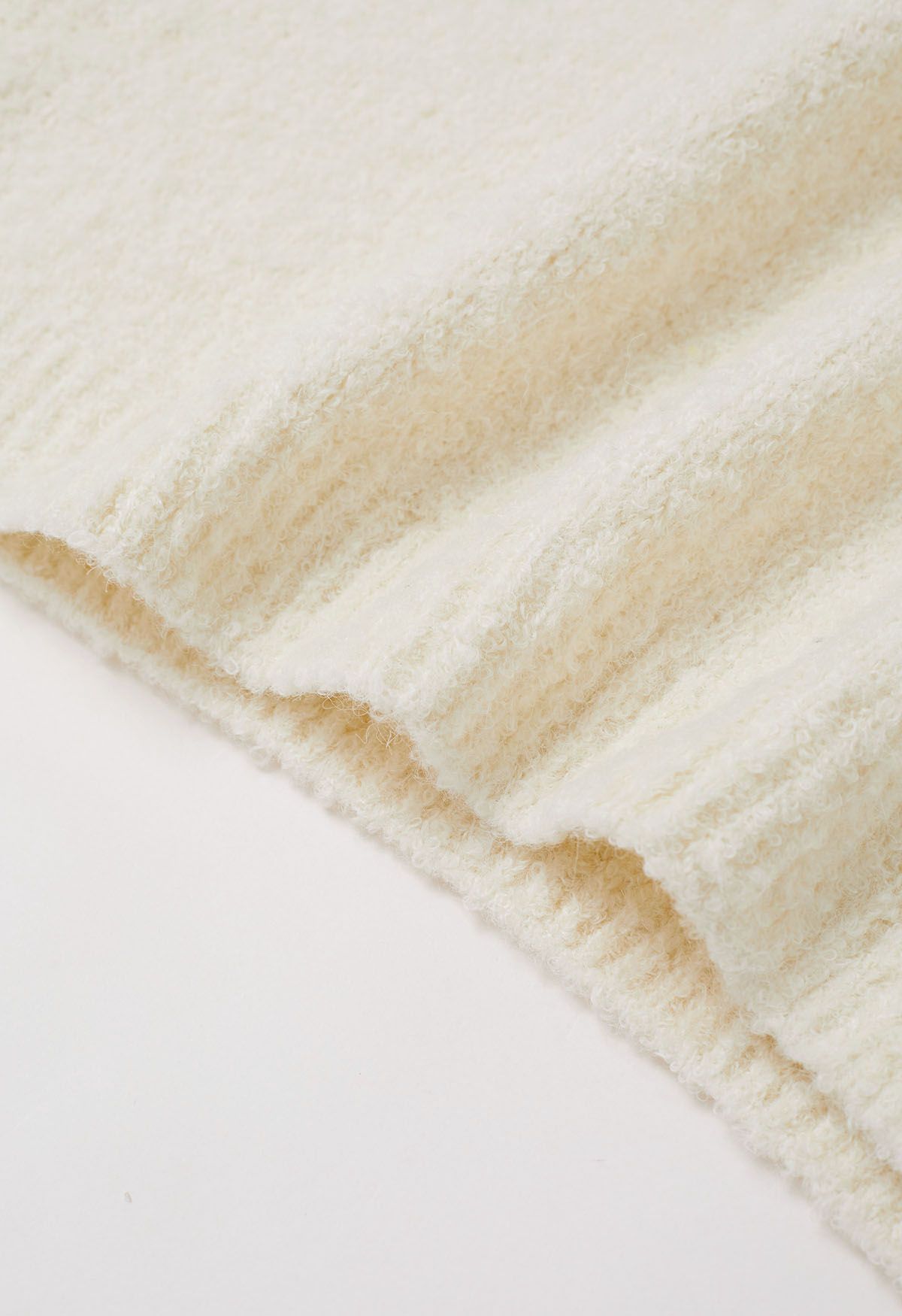 Ribbed Fuzzy Soft Knit Sweater in Cream