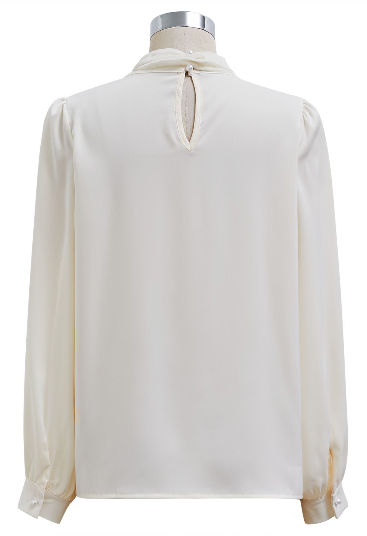 Pearl Neckline Side Bowknot Satin Top in Cream