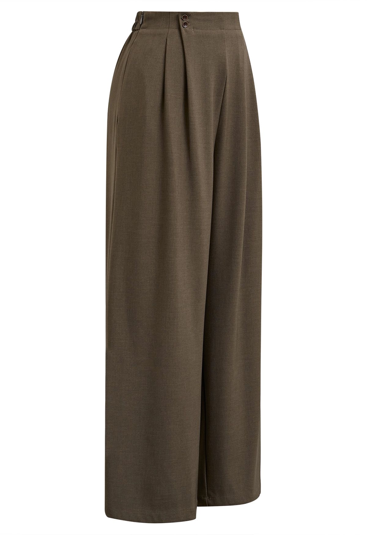 Effortless Polished Buttoned Pleats Palazzo Pants in Brown