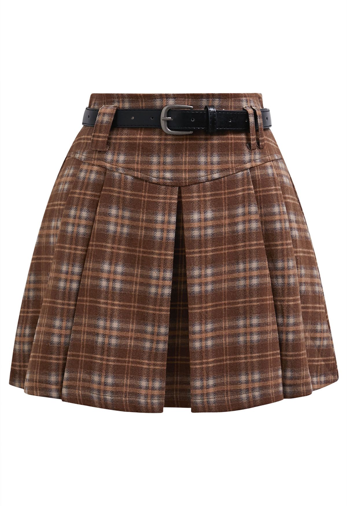 Pretty Plaid Box Pleat Belted Mini Skirt in Rust Retro Indie and Unique Fashion