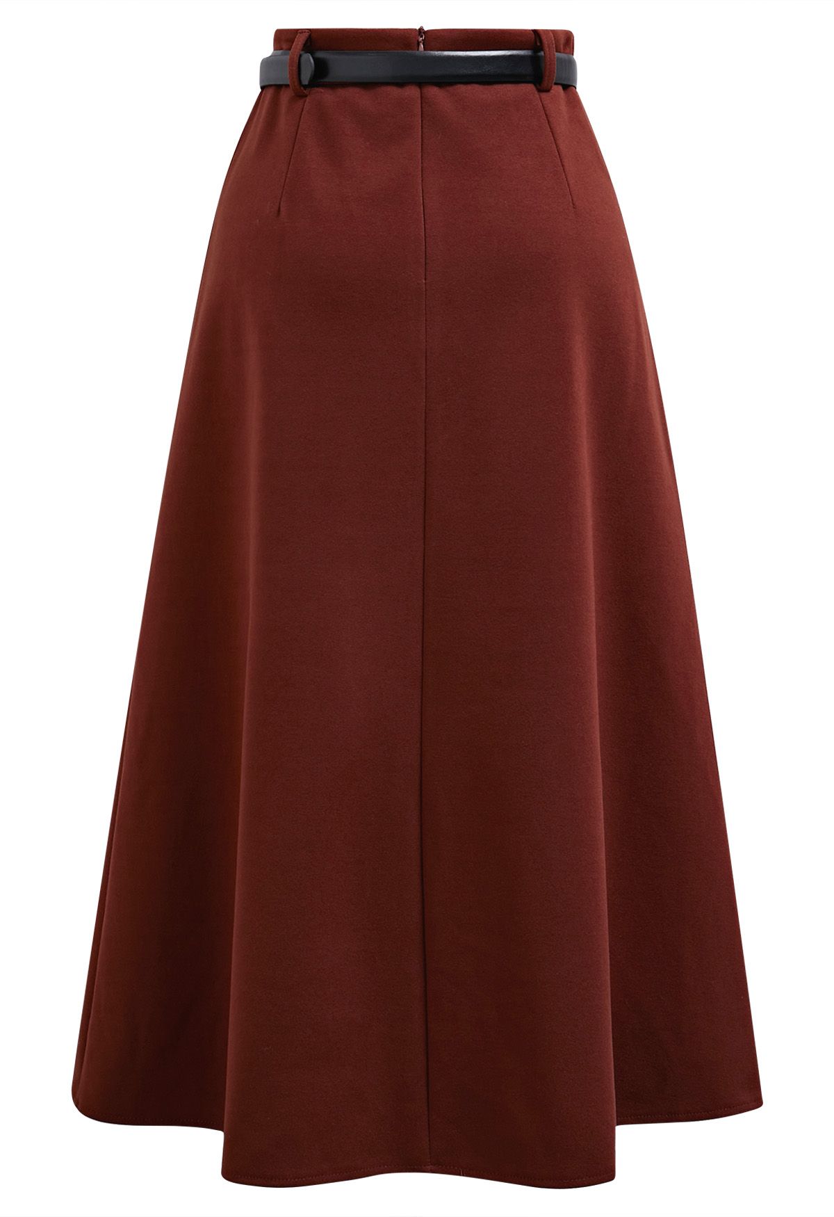 All Seasons Belted Pleated Midi Skirt in Red