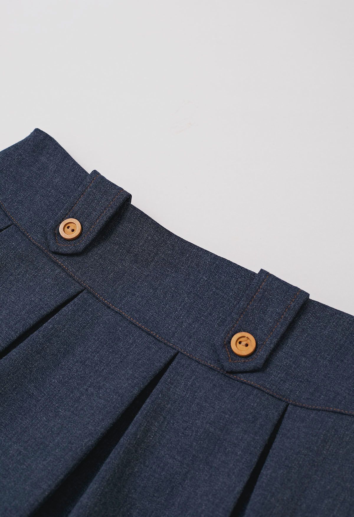 Decorative Button Pleated Mini Skirt in Navy