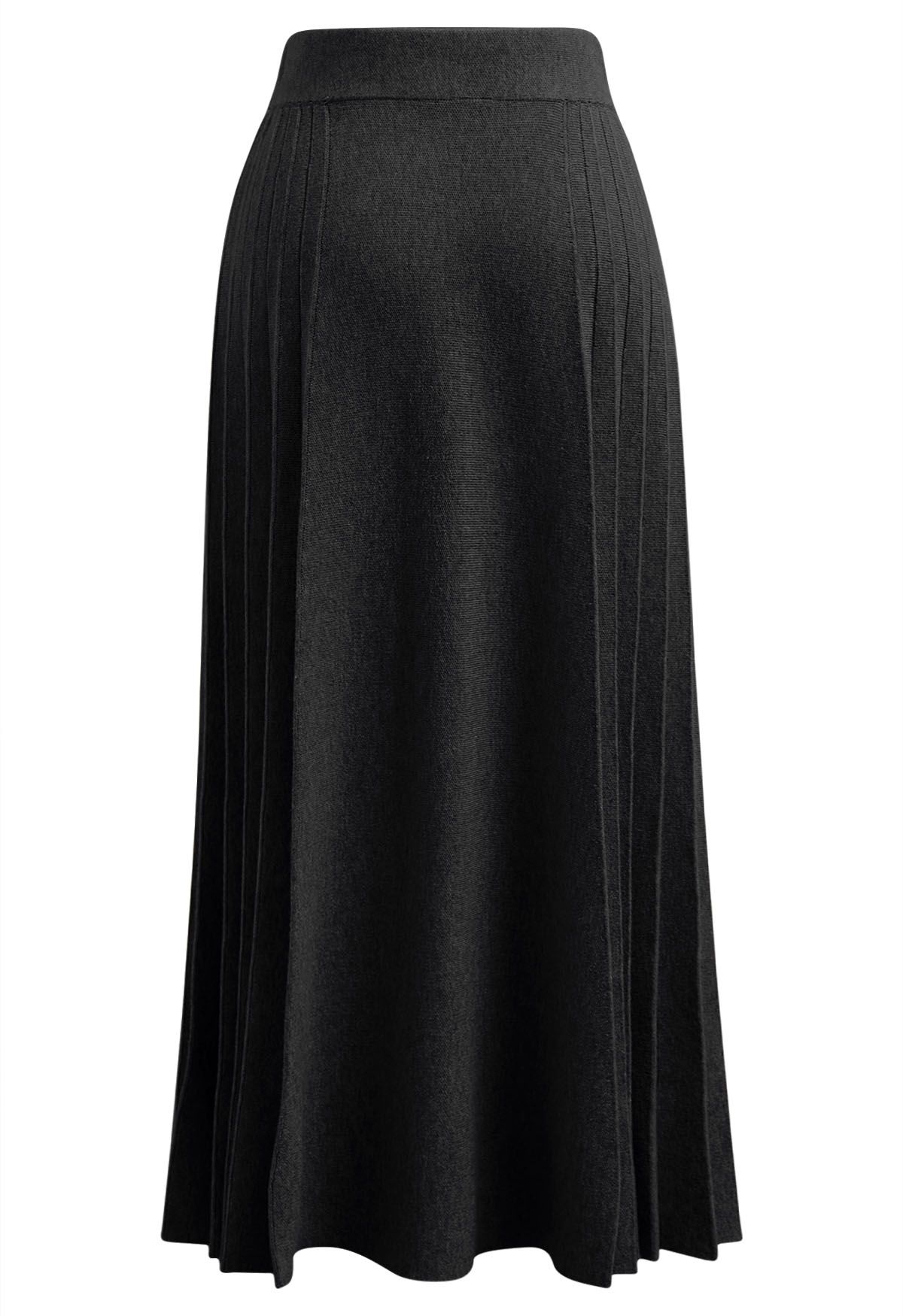 Soft Elegance Button Trim Pleats Knit Skirt in Black