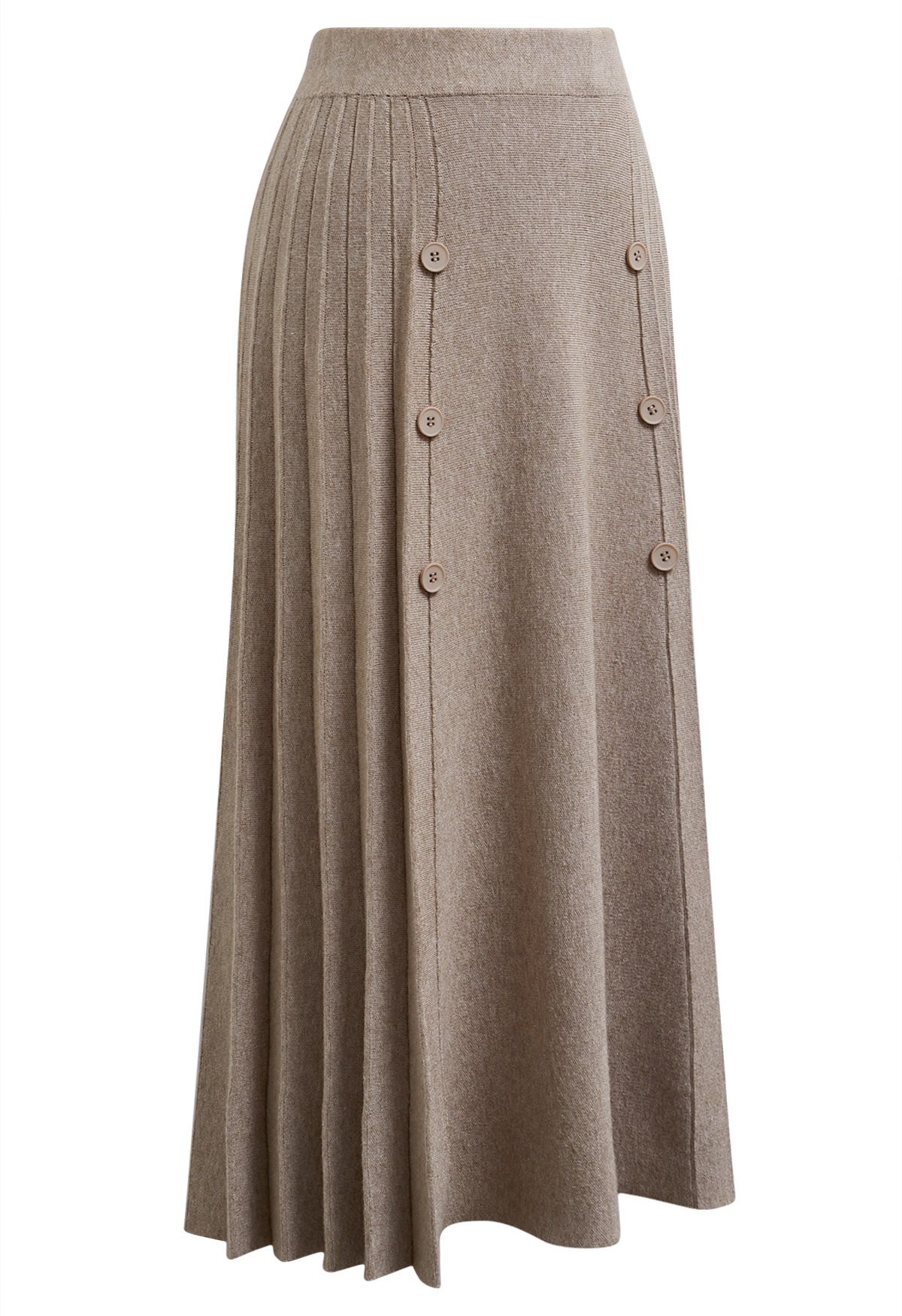 Soft Elegance Button Trim Pleats Knit Skirt in Sand