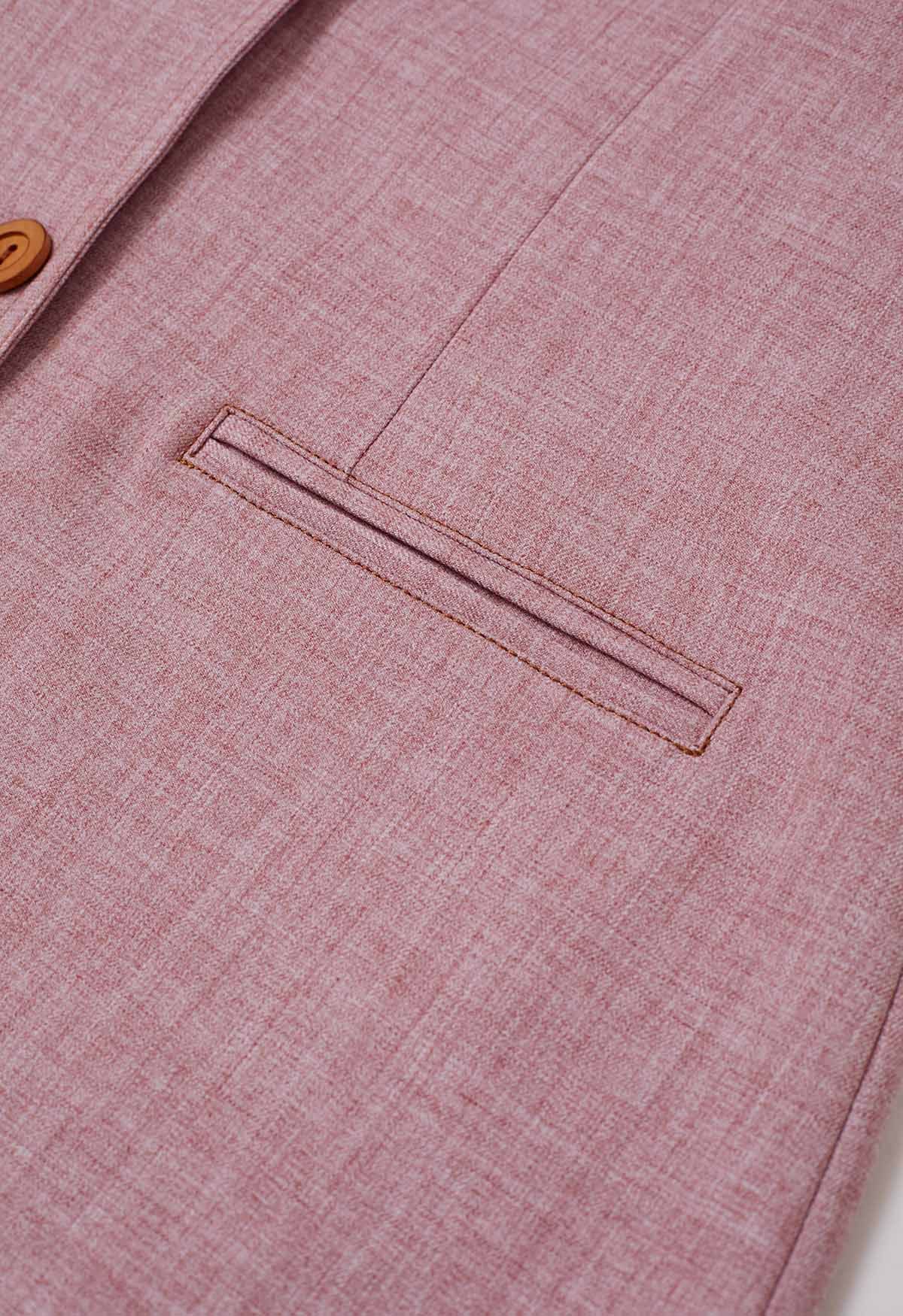 Decorative Pocket Peak Lapel Buttoned Blazer in Pink