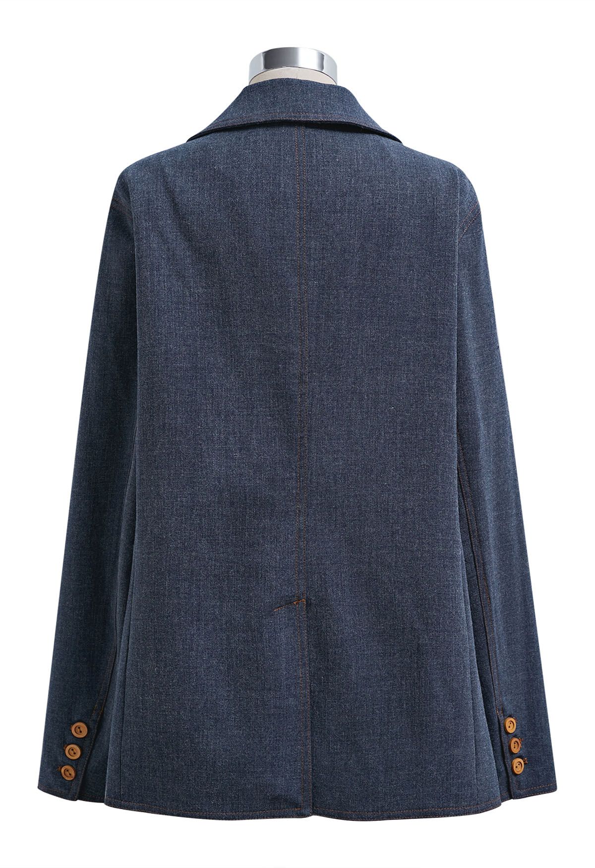 Decorative Pocket Peak Lapel Buttoned Blazer in Navy