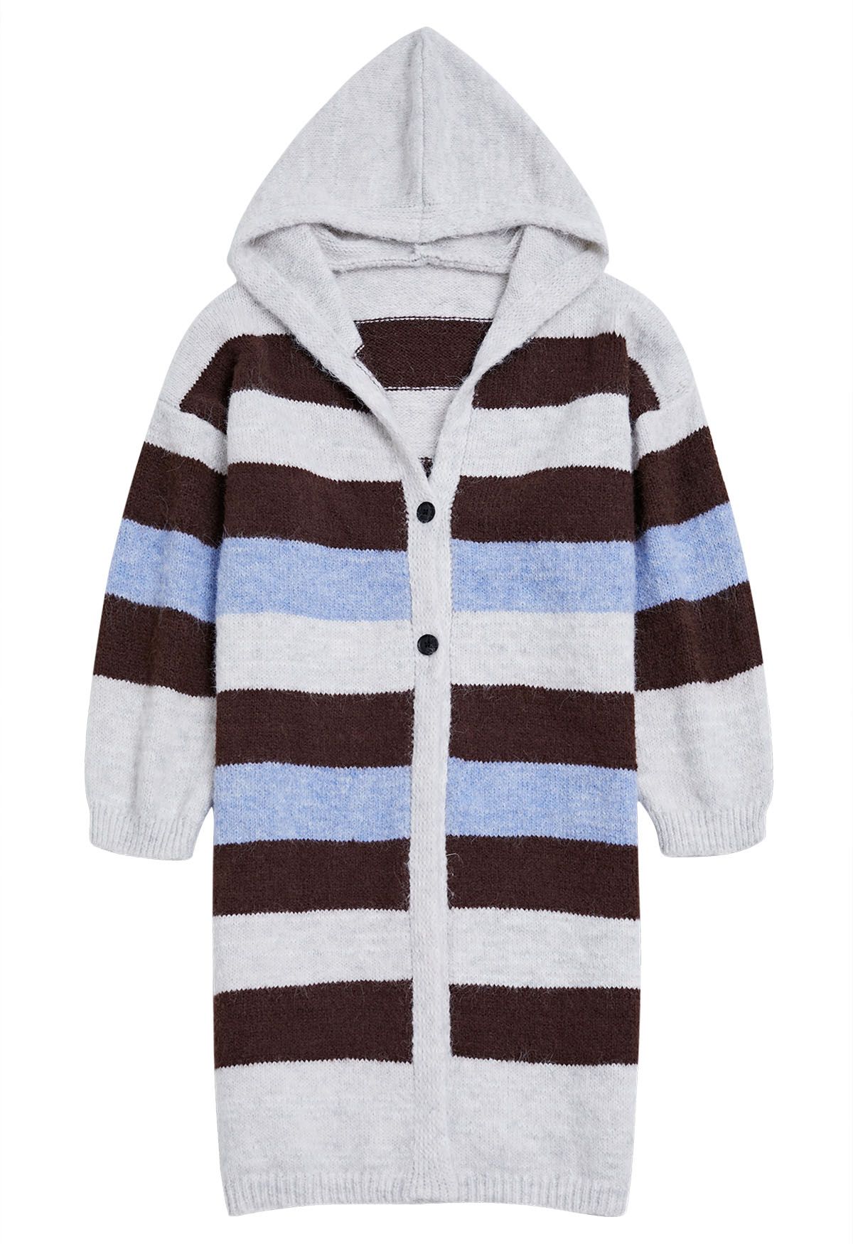 Color Block Buttoned Longline Hooded Cardigan