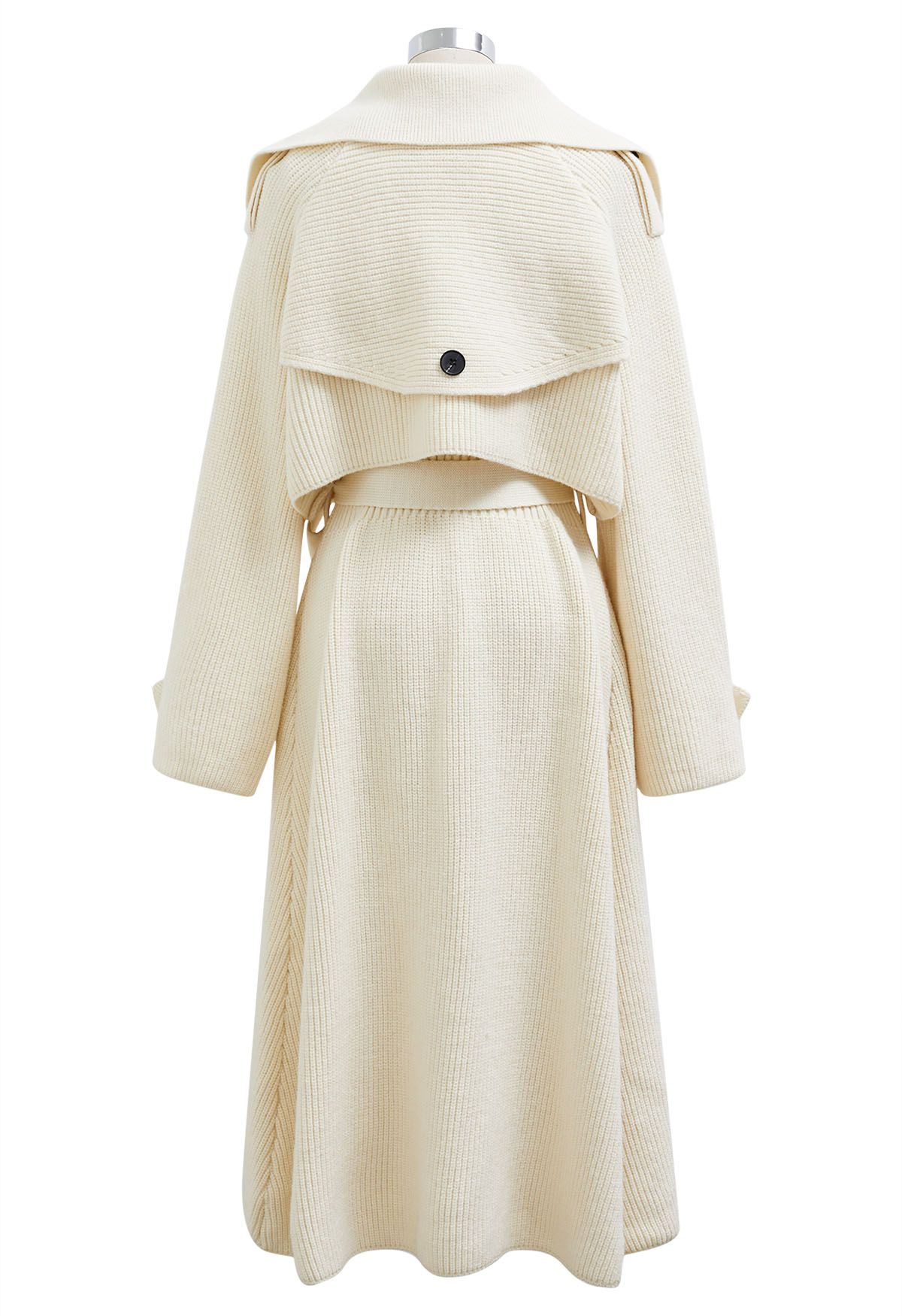 Double-Breasted Sleeveless Knit Dress and Cardigan Set in Cream