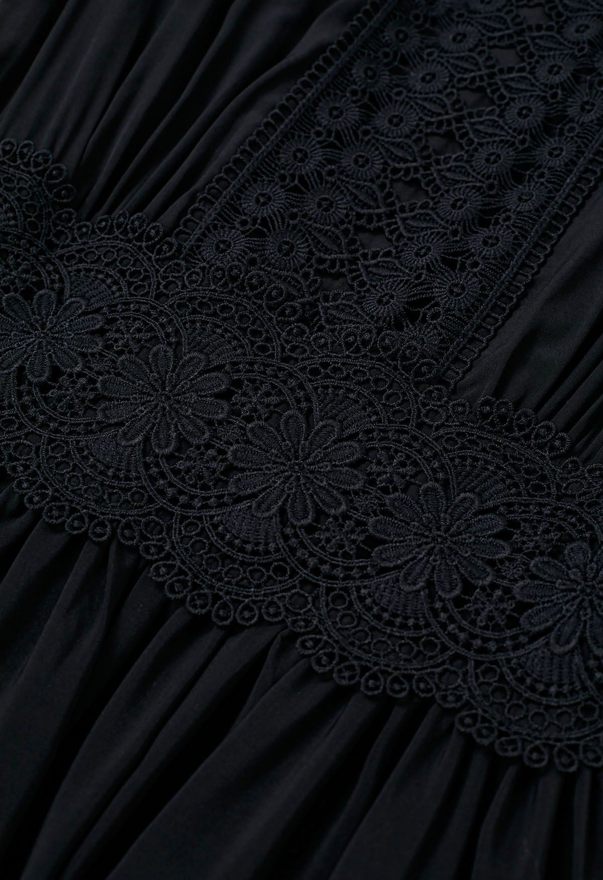 Victorian Elegance Cutwork Lace Maxi Dress in Black