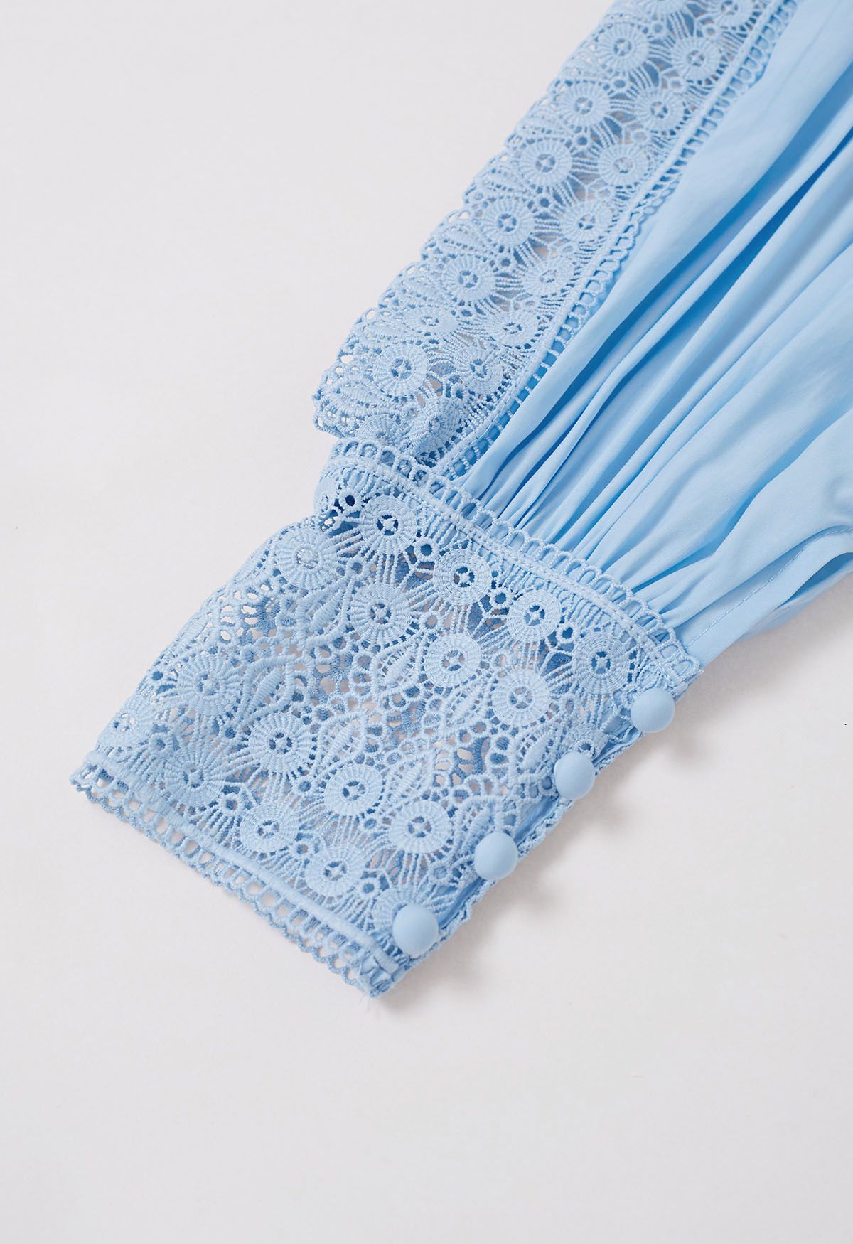 Victorian Elegance Cutwork Lace Maxi Dress in Baby Blue