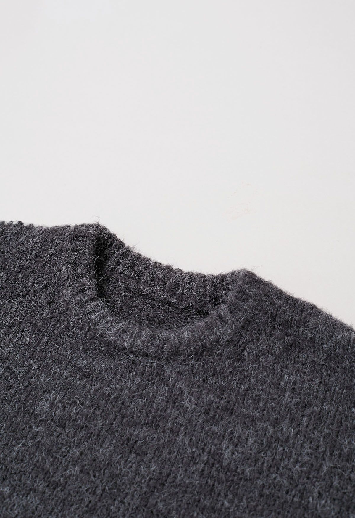 Whipstitch-Trimmed Dropped Shoulder Knit Sweater in Smoke