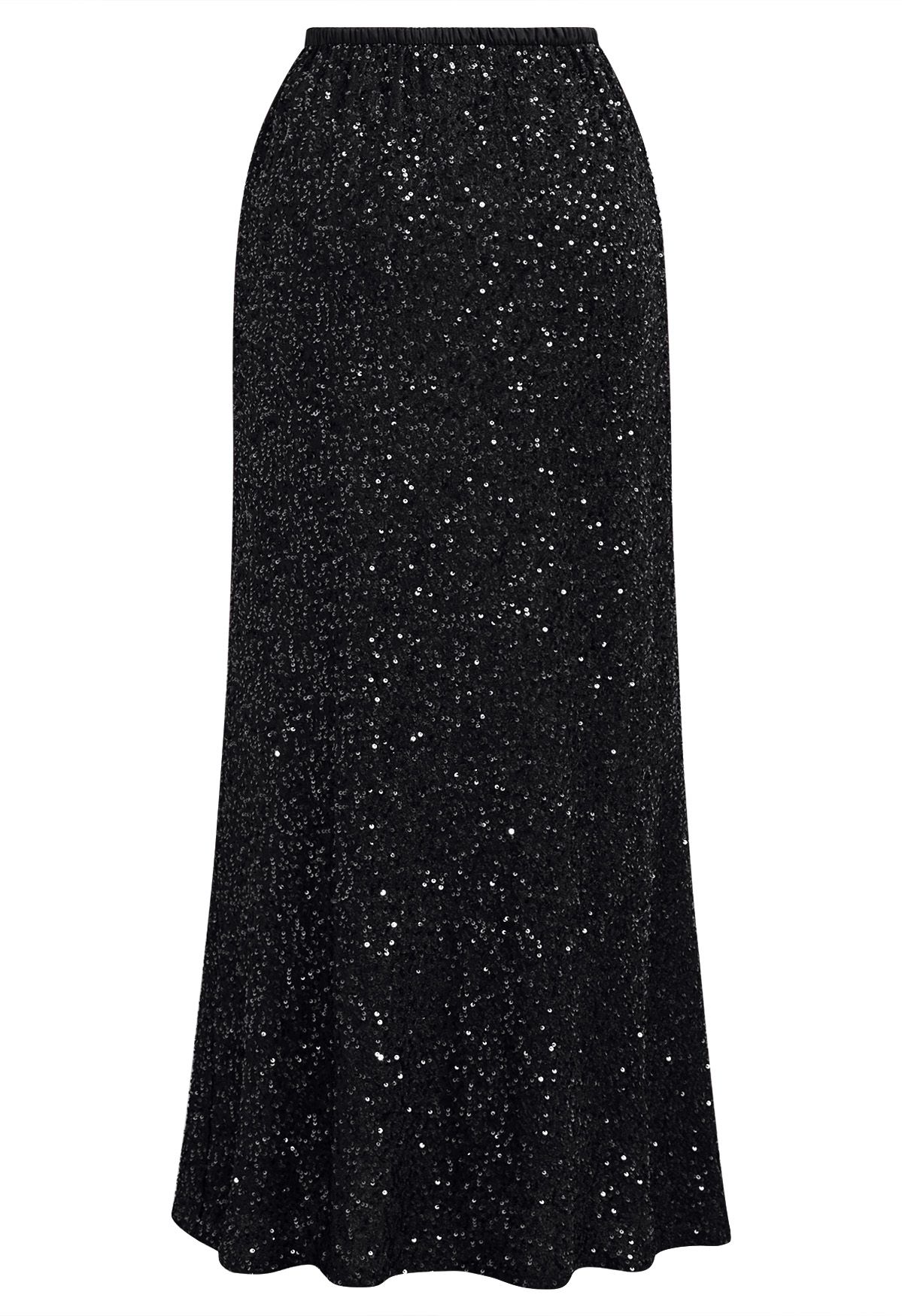 Full Sequin Mermaid Maxi Skirt in Black