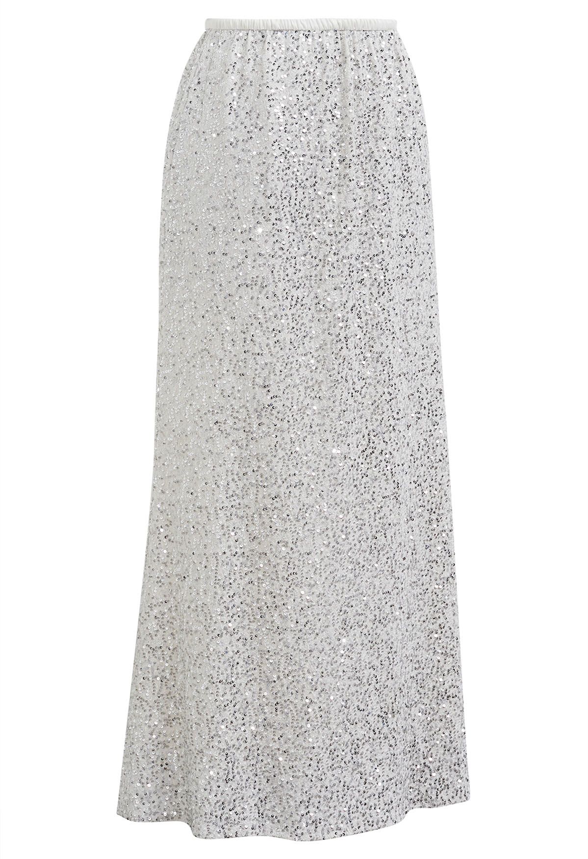 Full Sequin Mermaid Maxi Skirt in Ivory