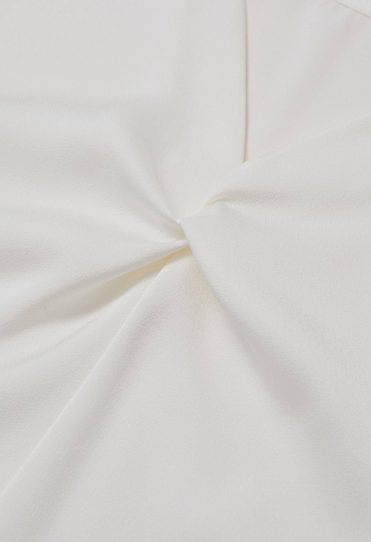 Ribbon V-Neckline Twist Detail Satin Top in Cream