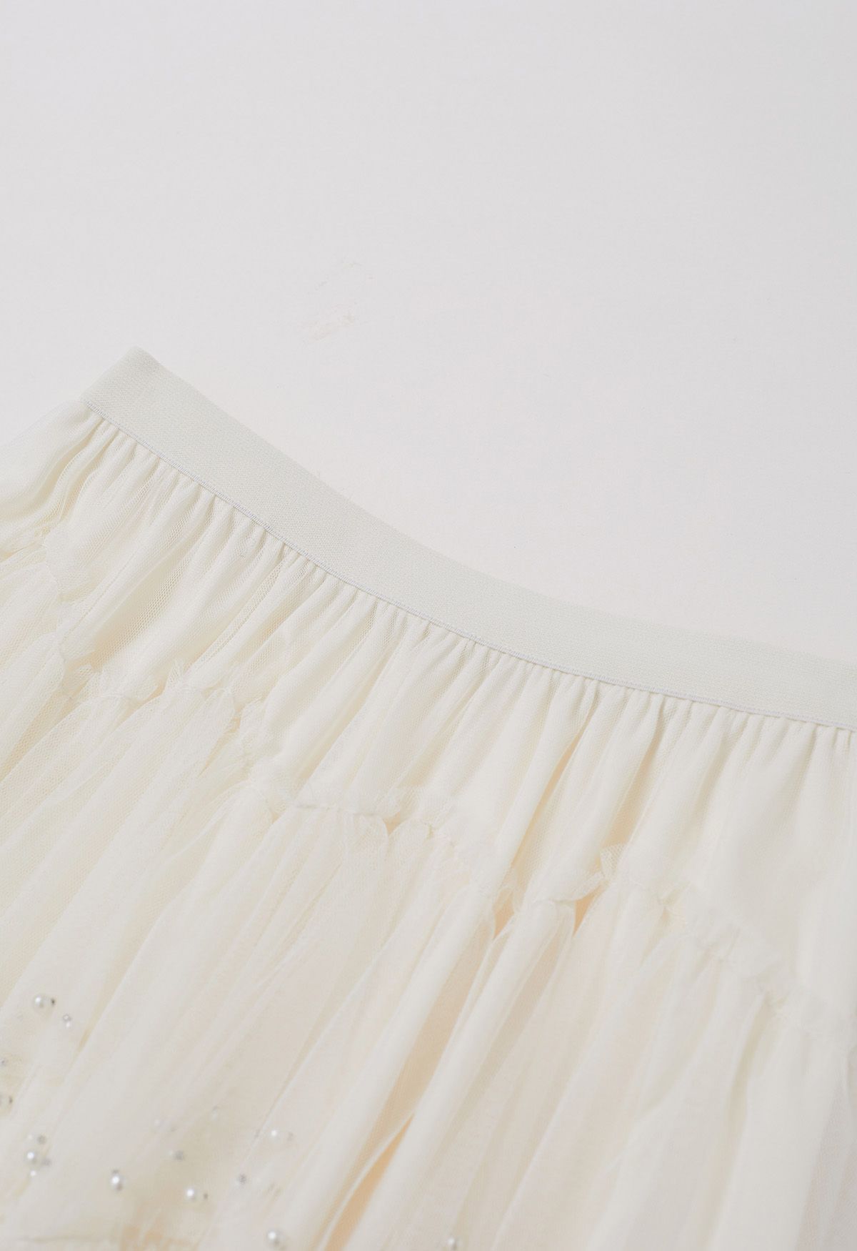 Ethereal Tiered Pearl Tulle Maxi Skirt in White