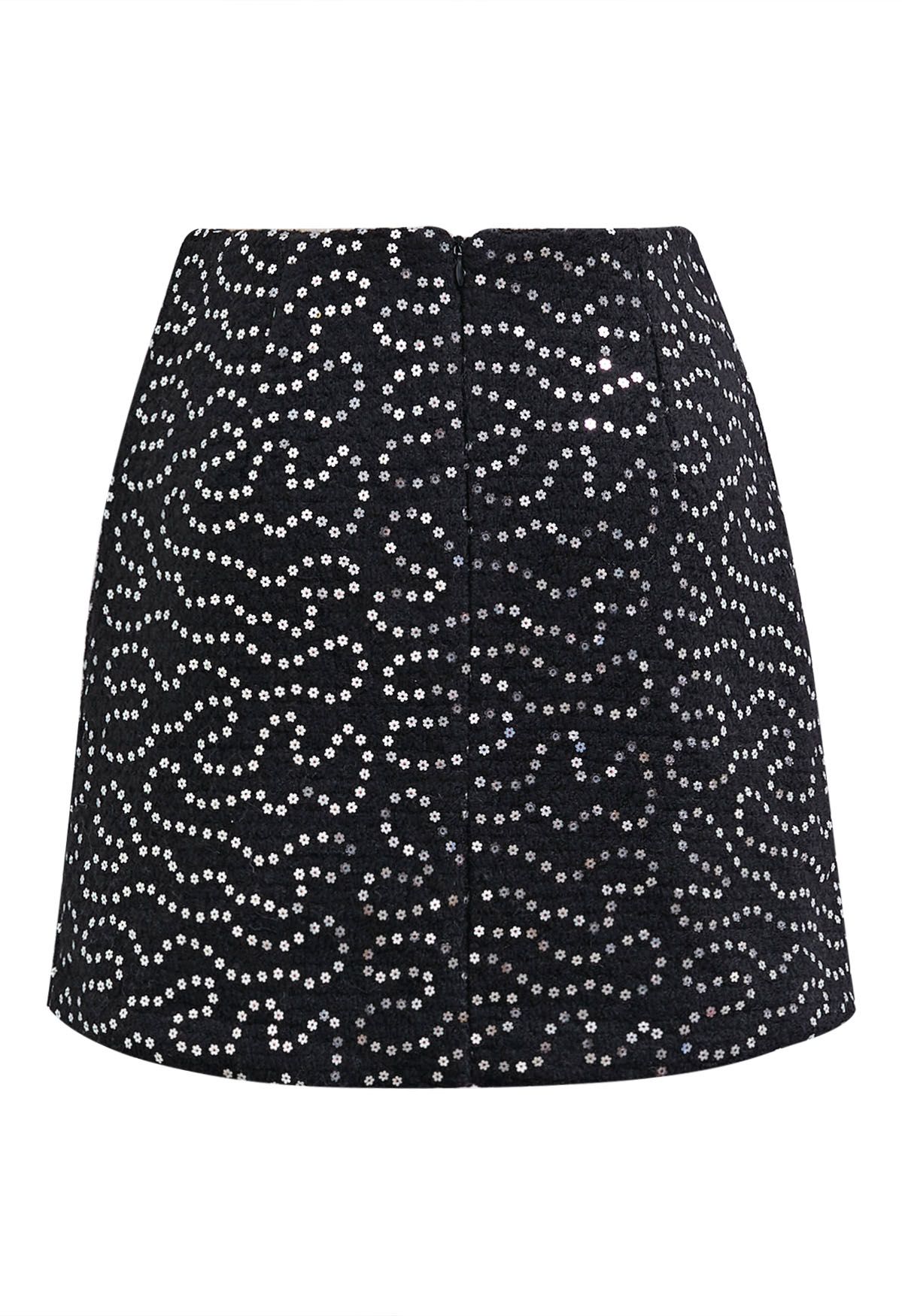 Glistening Floret-Shaped Sequin Mini Bud Skirt