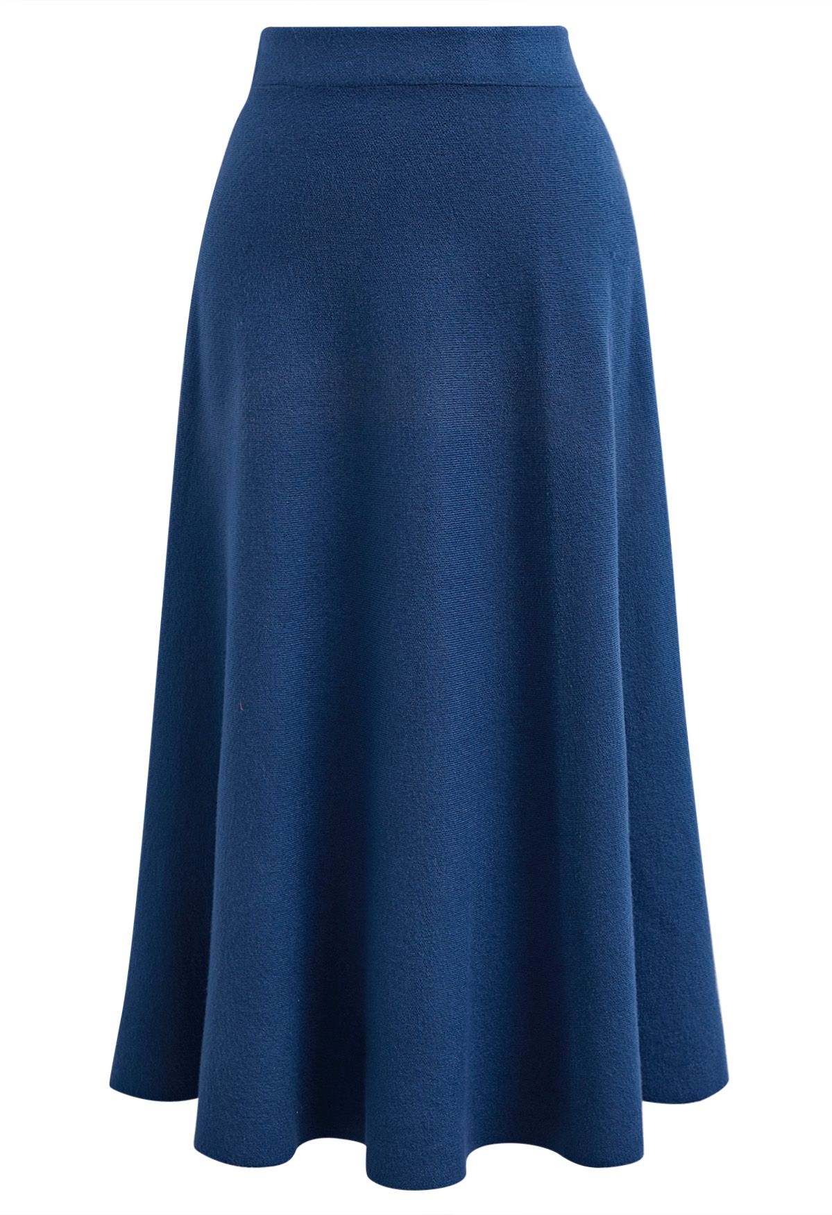 Solid Color A-Line Knit Midi Skirt in Indigo