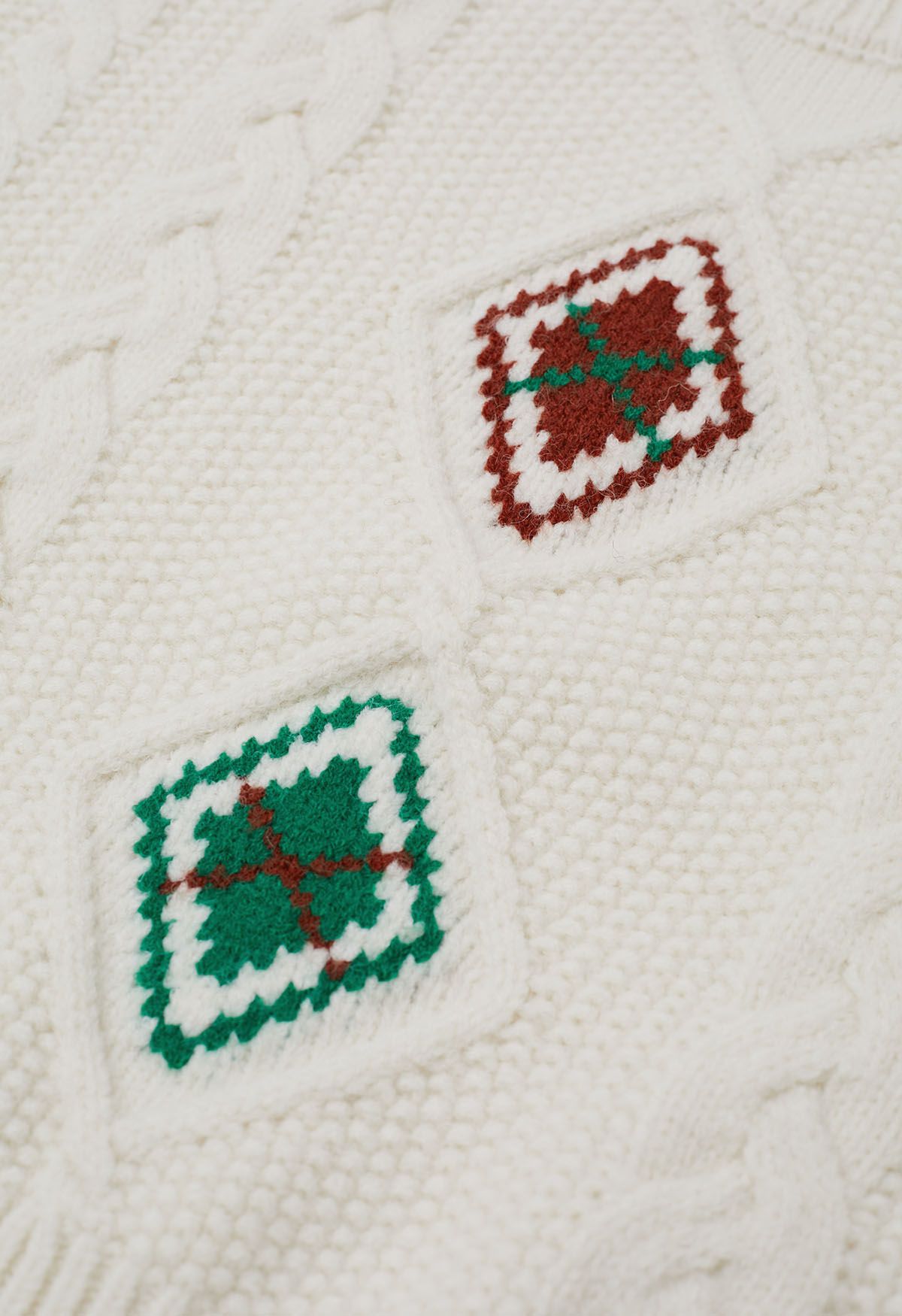 Festive Geometric Braid Knit Sweater in White