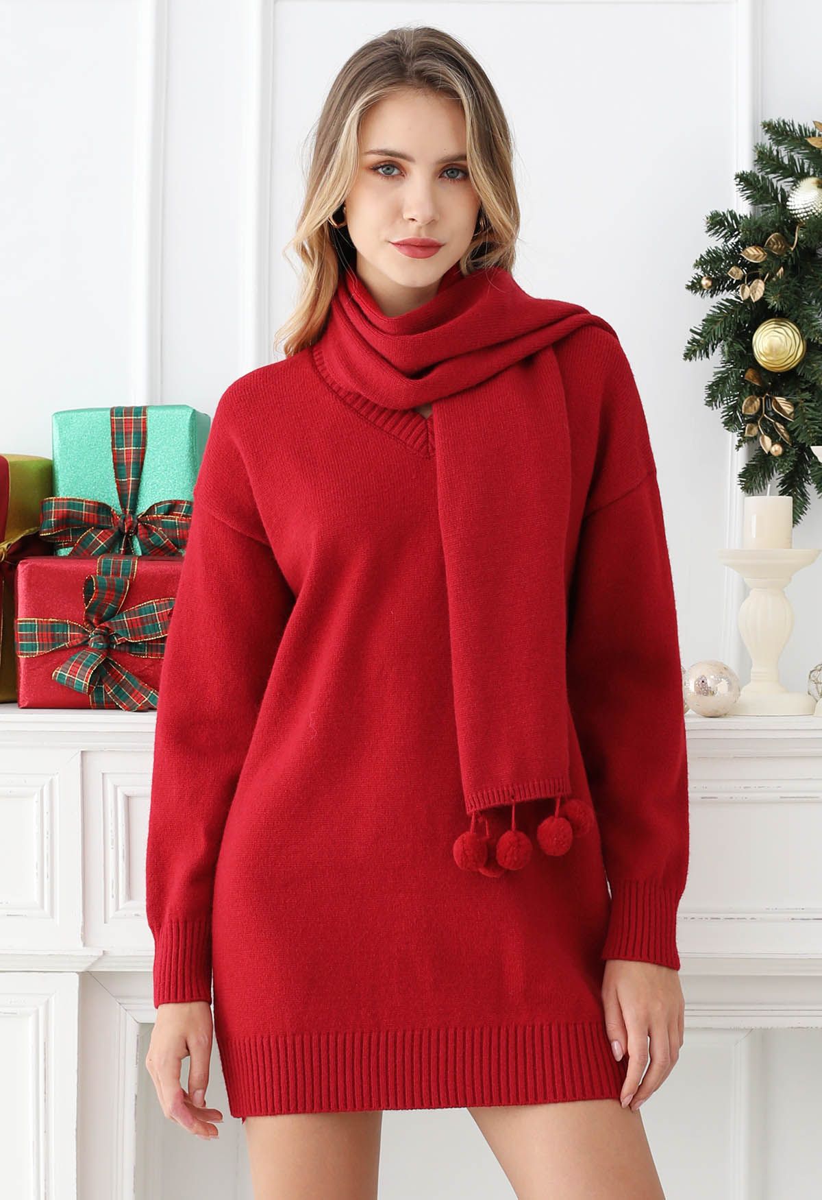 Red sweater dress online