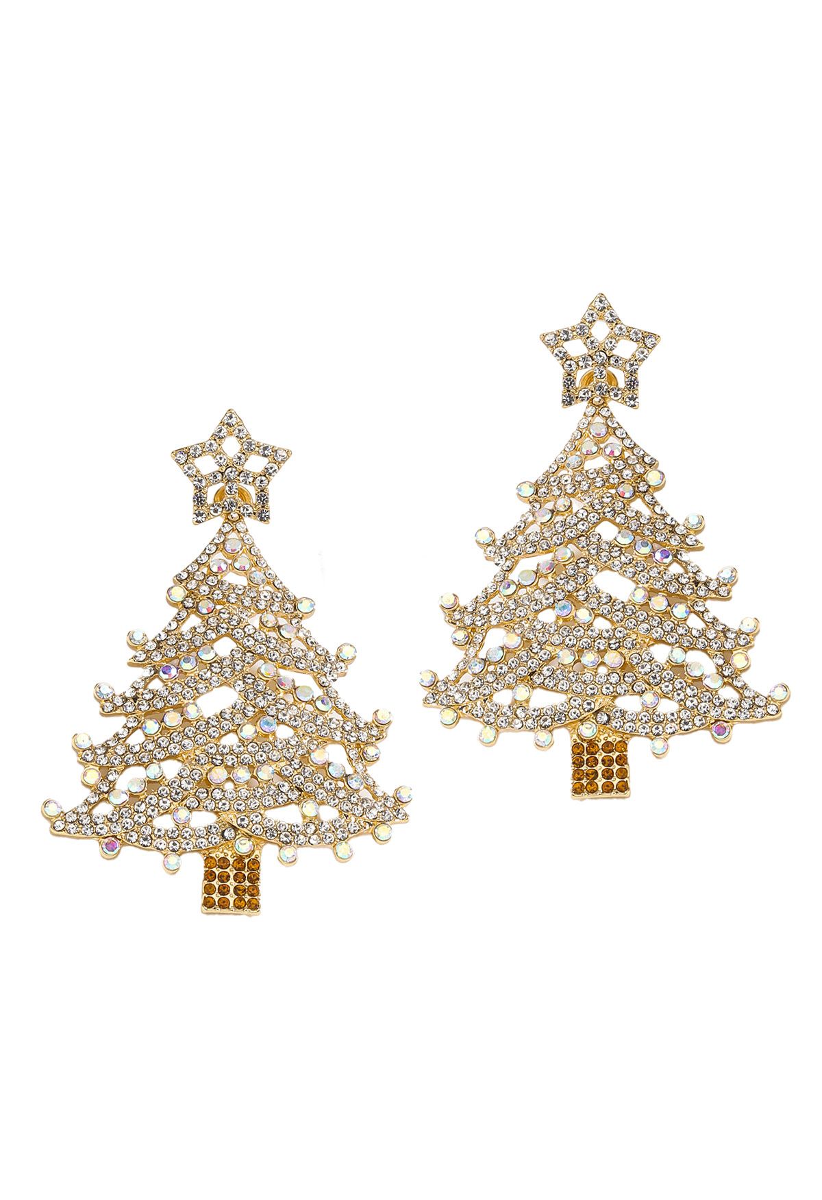 Star-Topped Christmas Tree Earrings in White