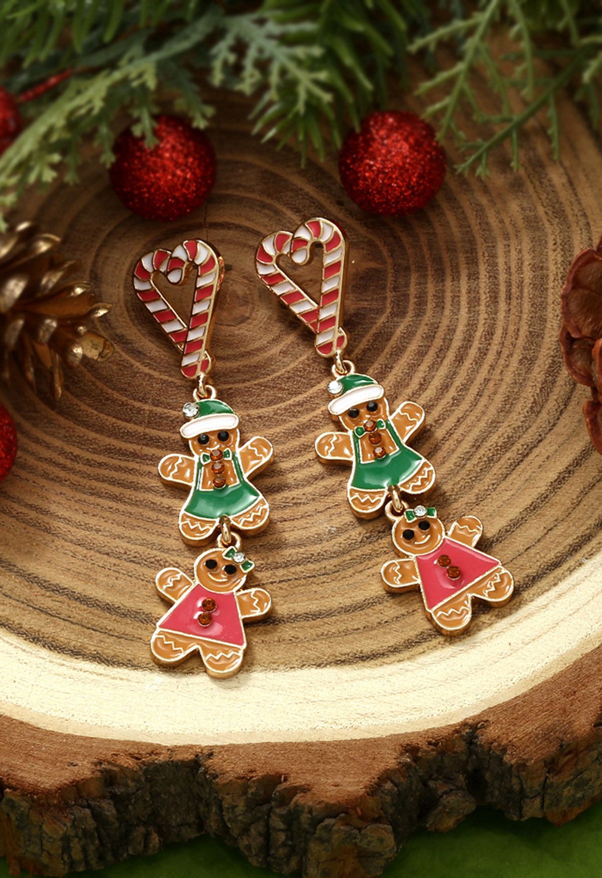 Sweet Gingerbread Couple Candy Cane Earrings