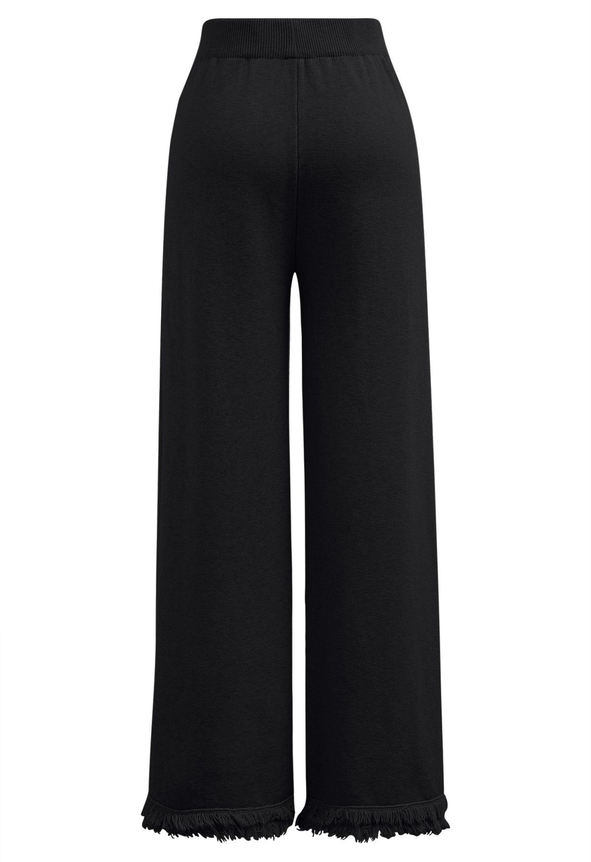 Casual Tie-String Fringed Knit Pants in Black