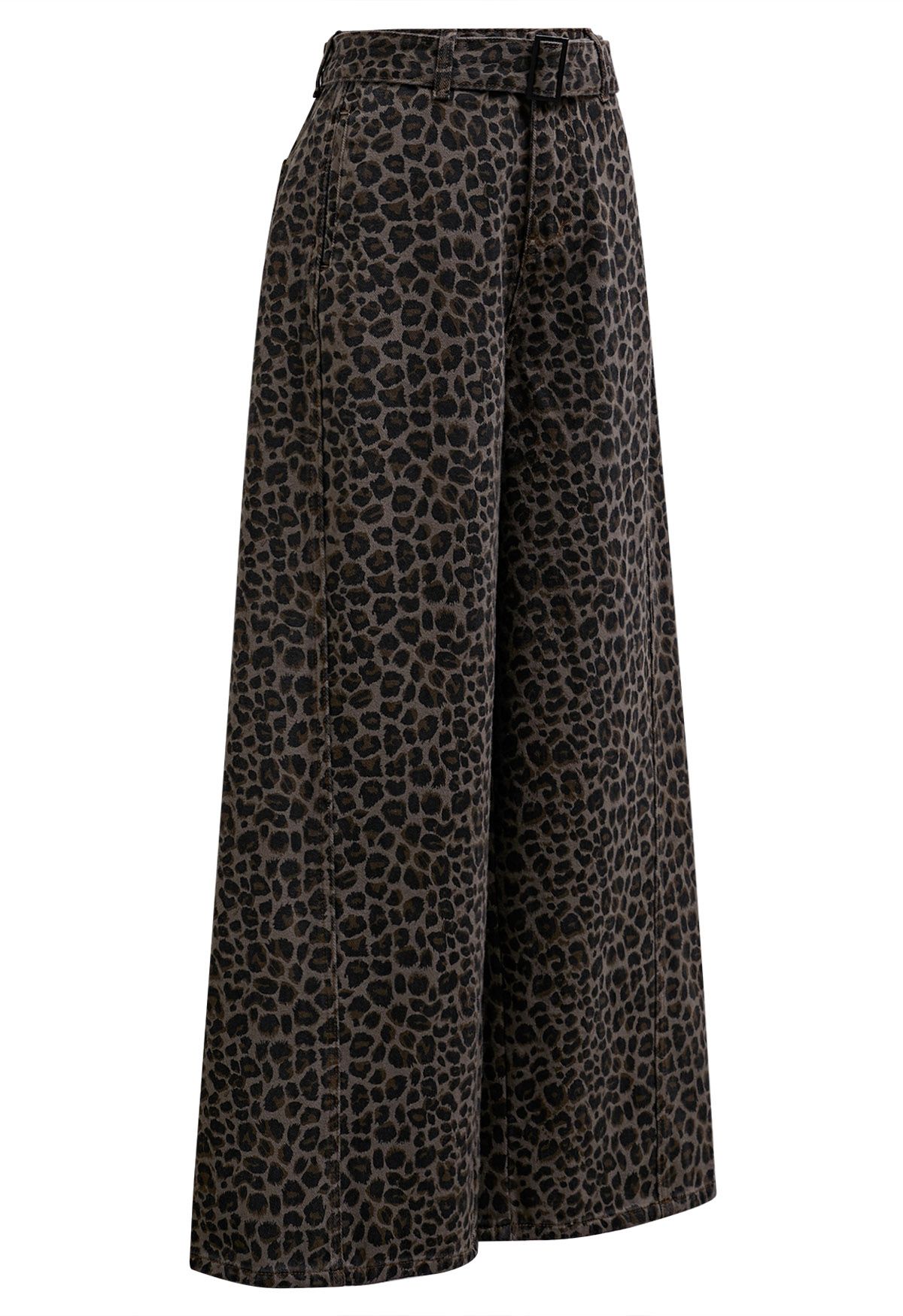 Classic Belted High-Waist Wide-Leg Jeans in Leopard Print