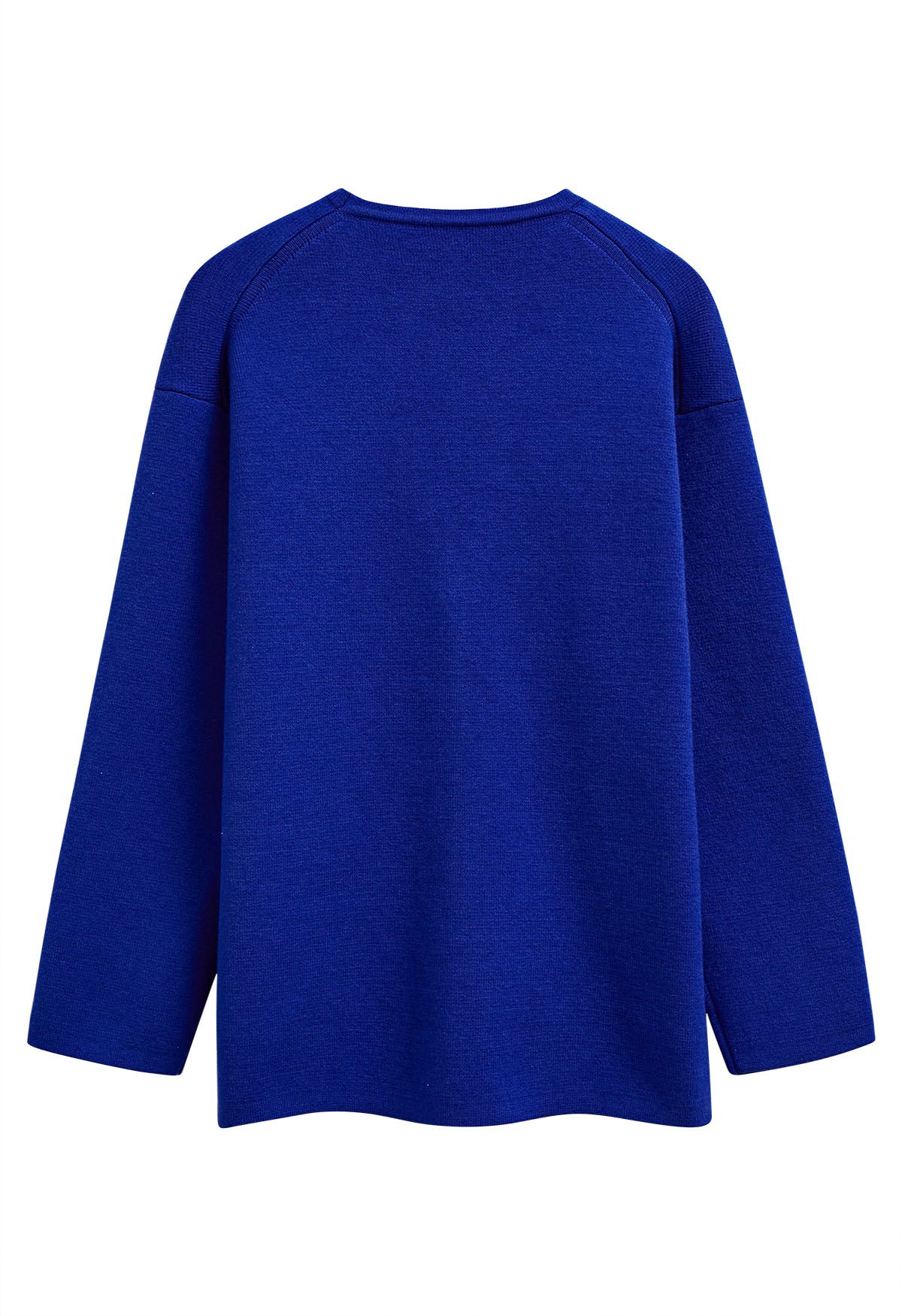 Impressive Patch Pocket Button Down Knit Cardigan in Royal Blue