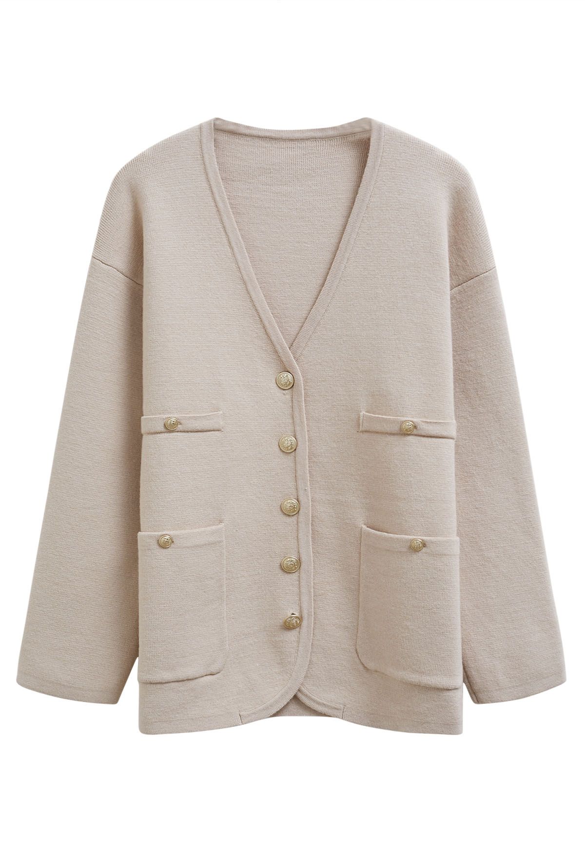 Impressive Patch Pocket Button Down Knit Cardigan in Light Tan