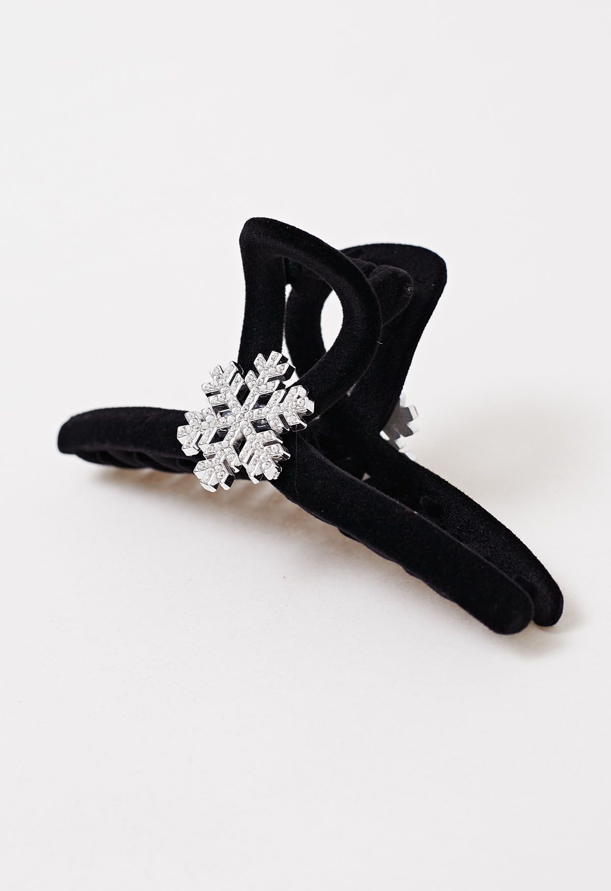 Rhinestone Snowflake Velvet Hair Claw in Black