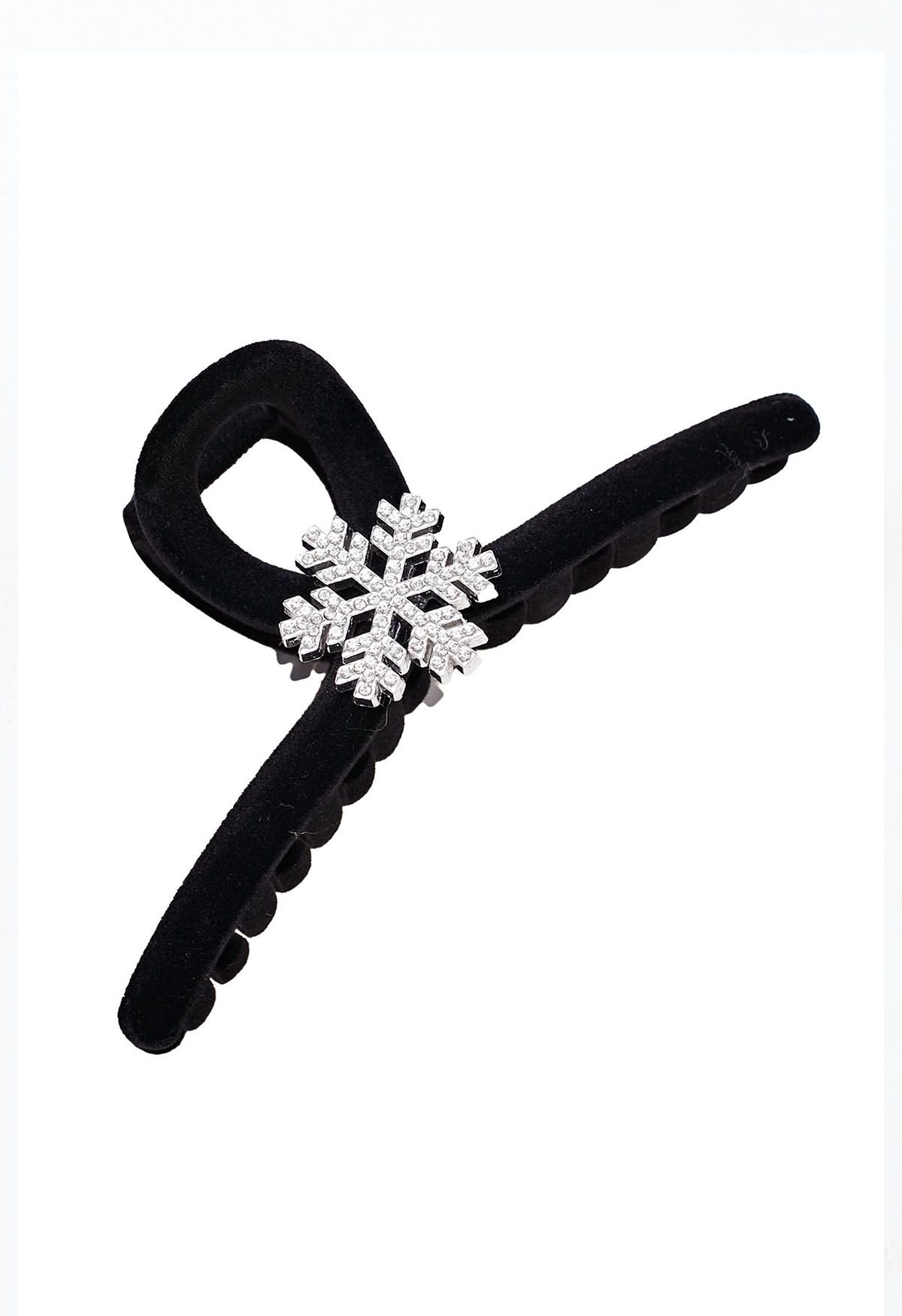 Rhinestone Snowflake Velvet Hair Claw in Black