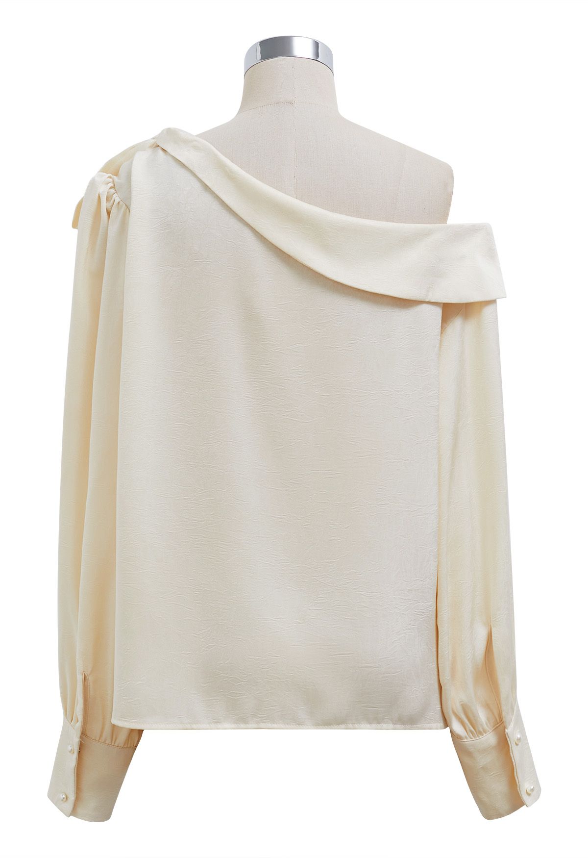 One-Shoulder Bowknot Flap Satin Top in Cream