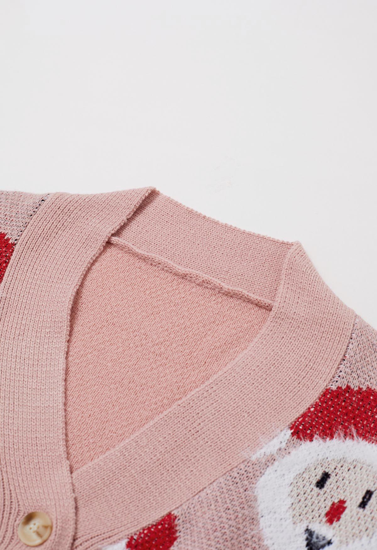 Fuzzy Santa Claus Button Down Knit Cardigan in Pink