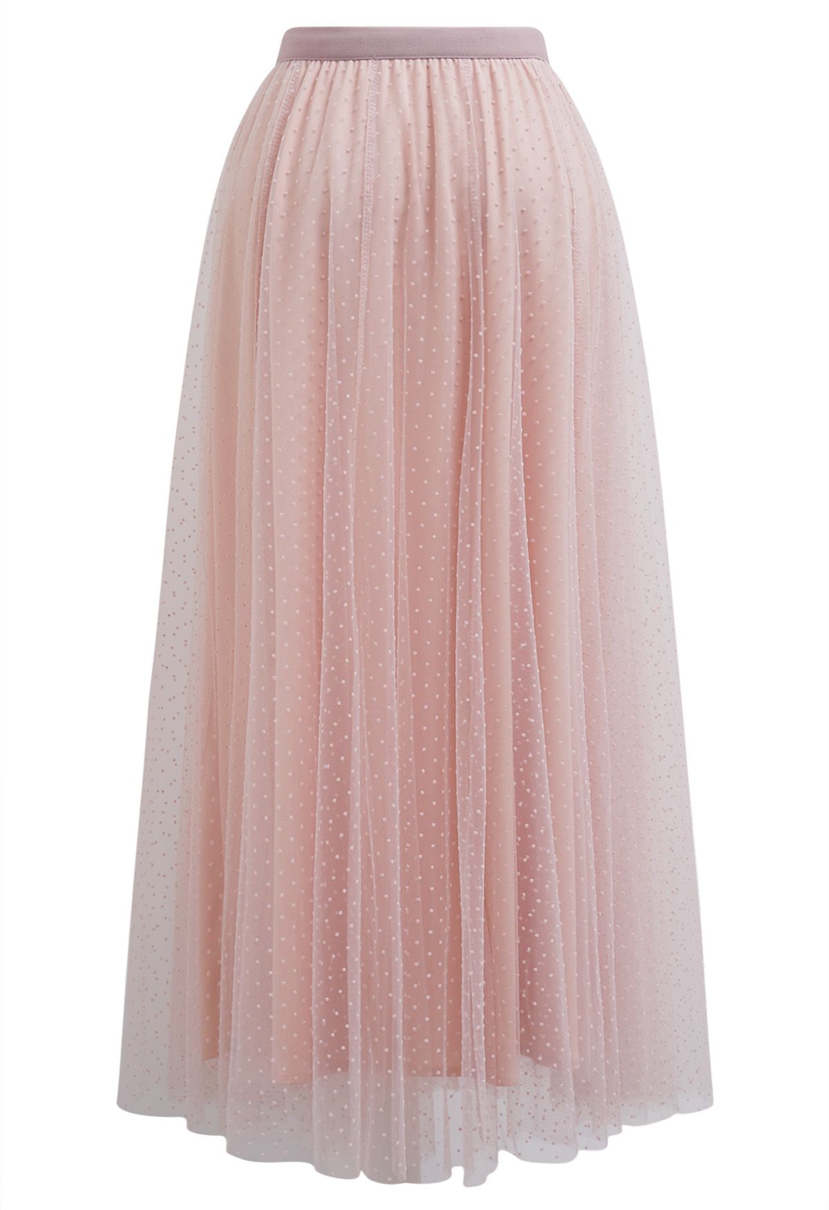 Flock Dots Double-Layered Mesh Tulle Maxi Skirt in Pink