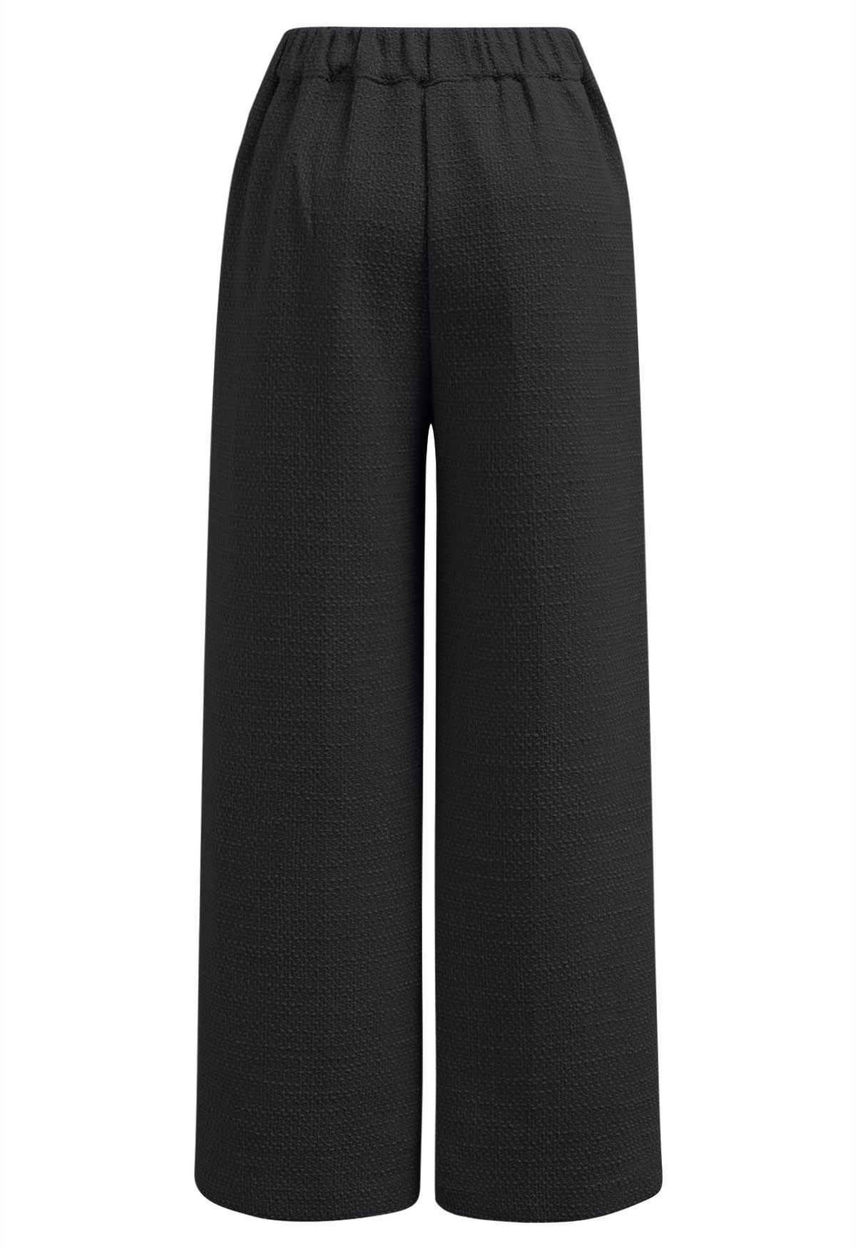 Stylish Tweed Pleats Palazzo Pants in Black