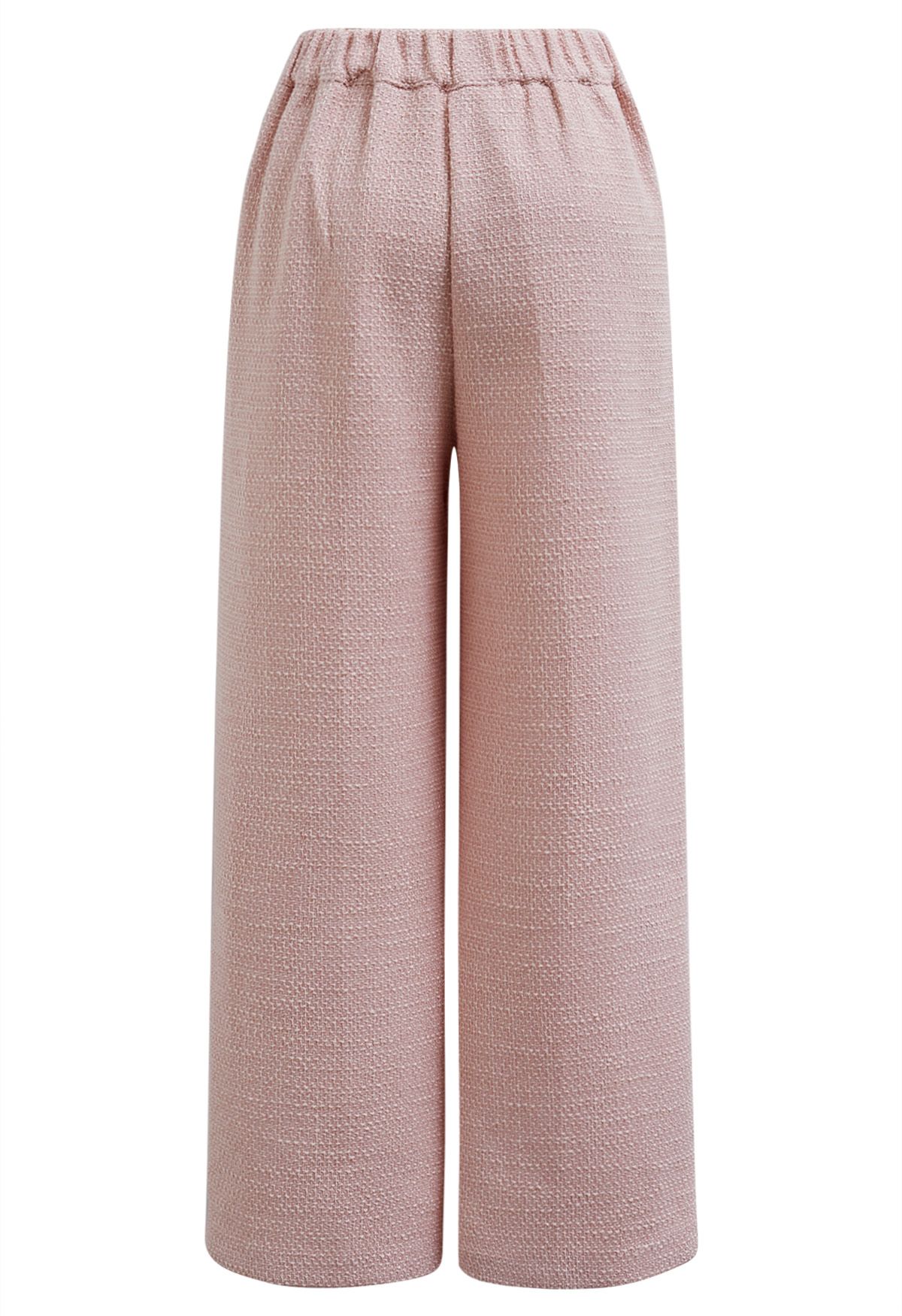 Stylish Tweed Pleats Palazzo Pants in Pink