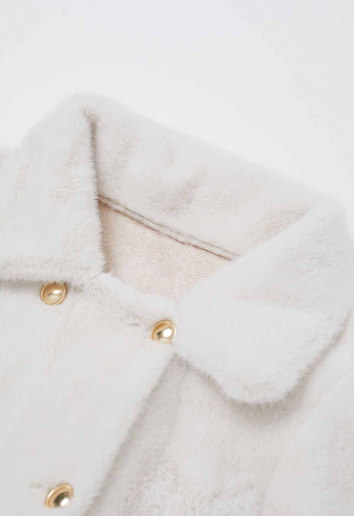 Collared Double-Breasted Faux Fur Cape Coat in Ivory