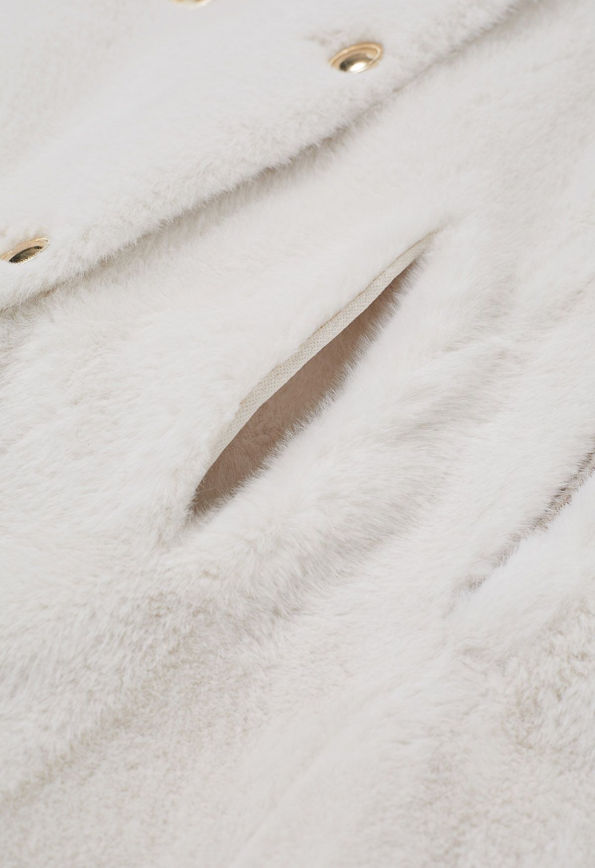 Collared Double-Breasted Faux Fur Cape Coat in Ivory