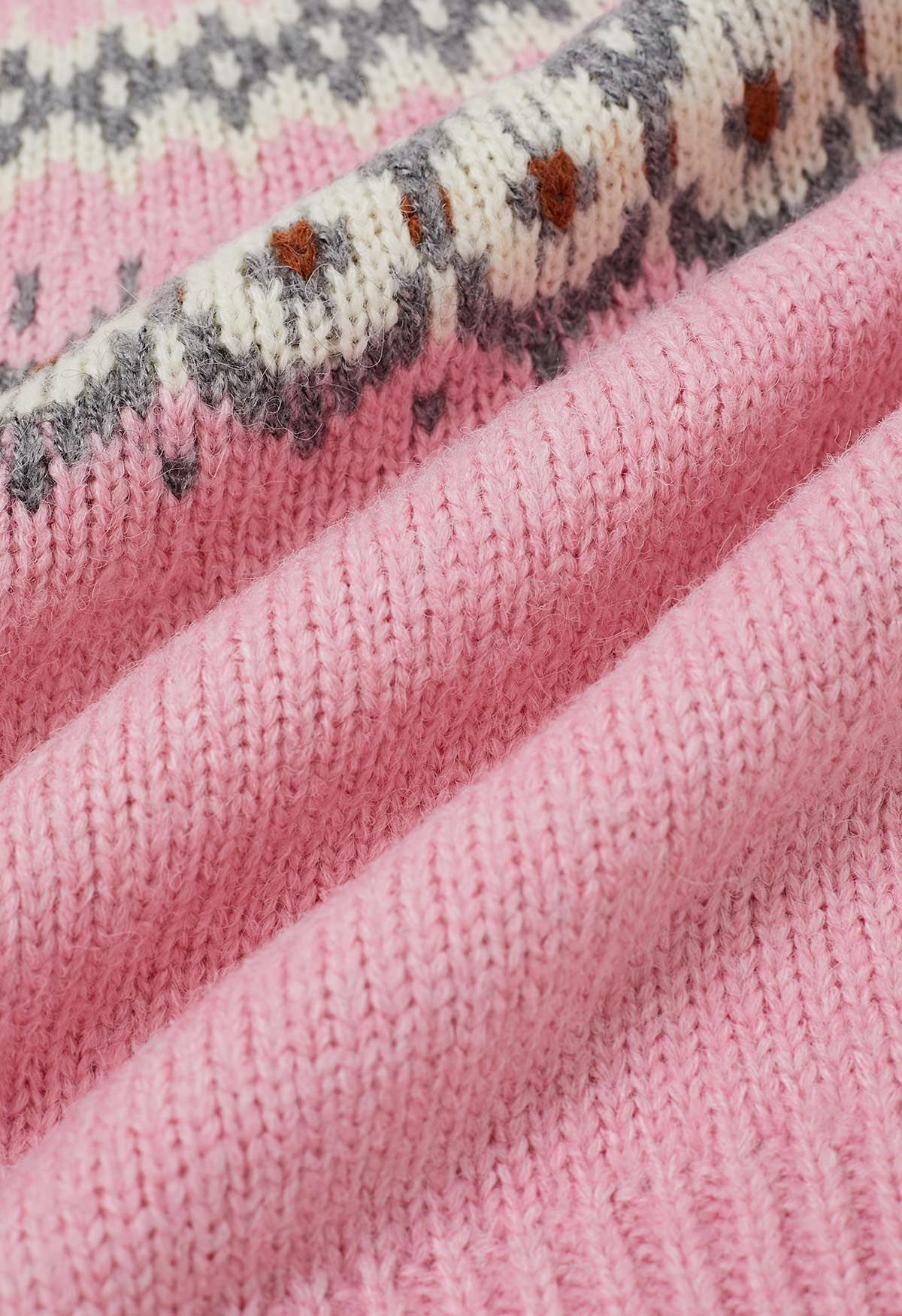 Playful Waterdrop Fair Isle Knit Sweater in Pink