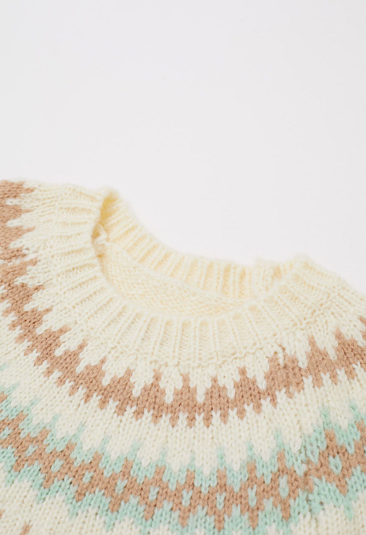 Playful Waterdrop Fair Isle Knit Sweater in Cream