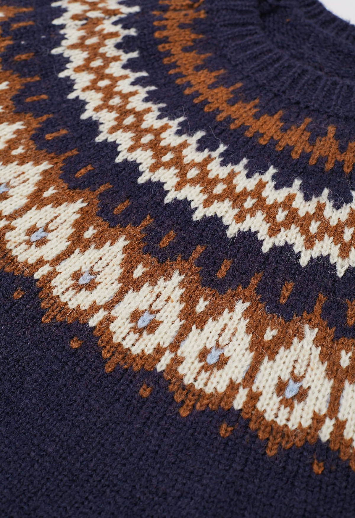 Playful Waterdrop Fair Isle Knit Sweater in Navy