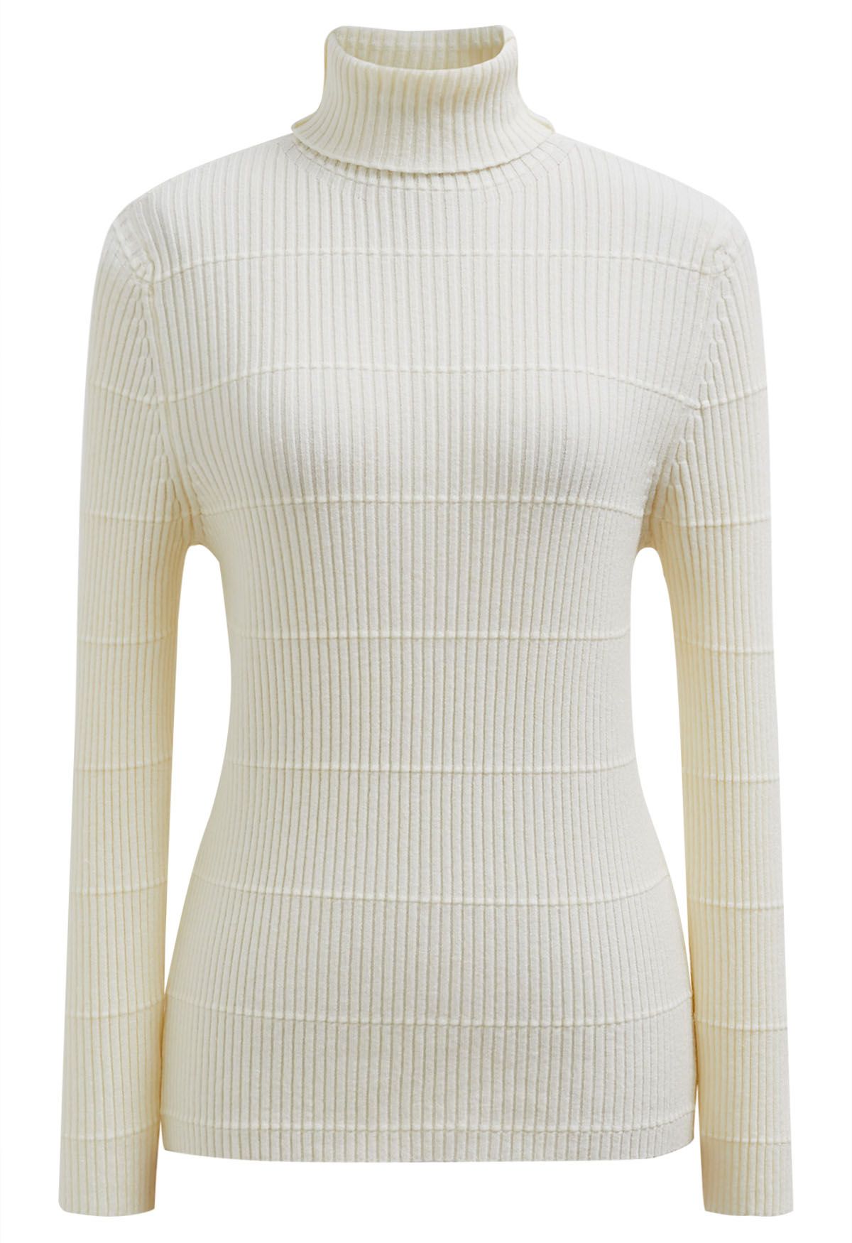 Cream ribbed turtleneck hotsell