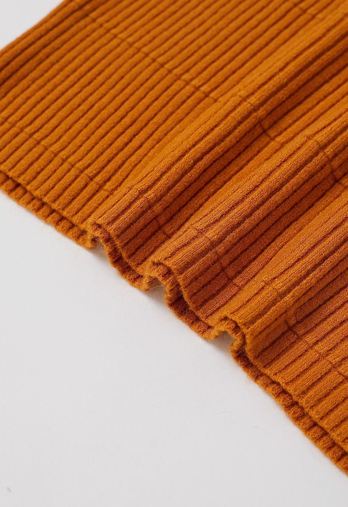 Softness Turtleneck Ribbed Texture Knit Top in Orange