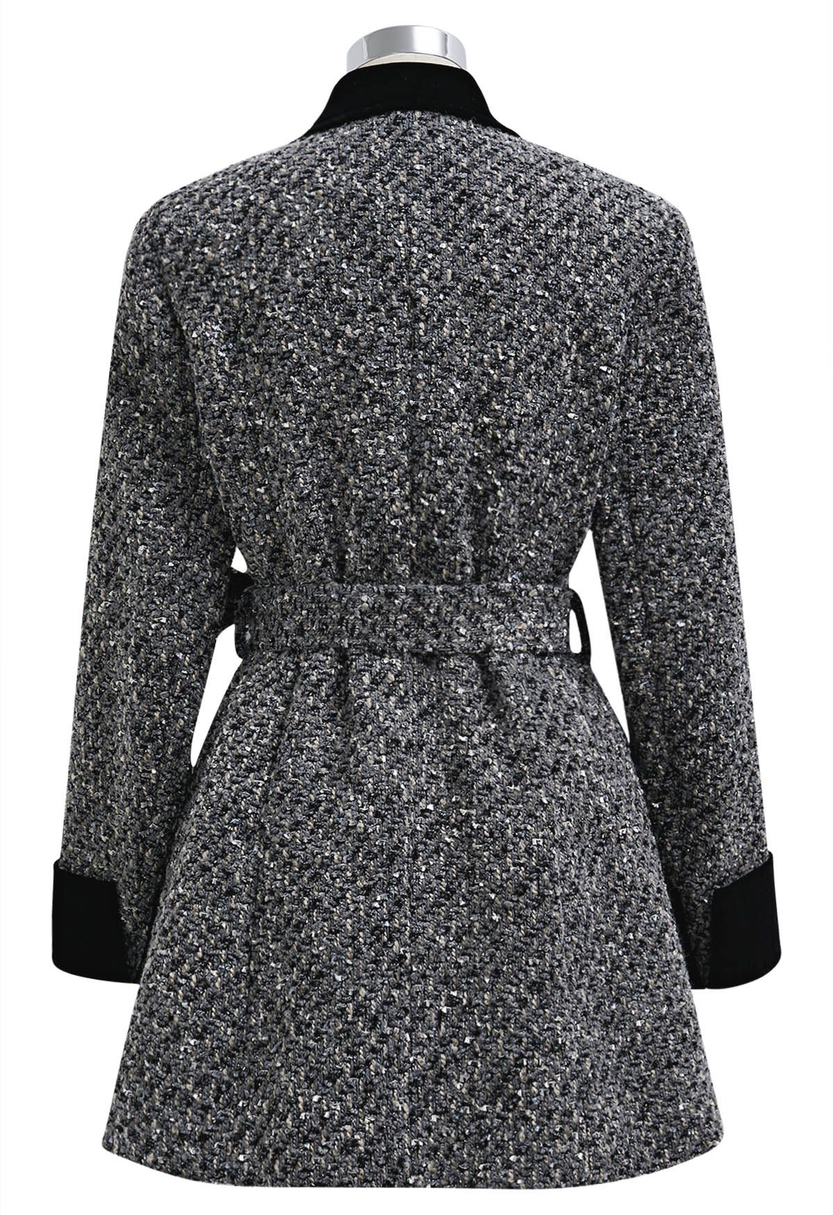 Glitter Velvet Spliced Tweed Buttoned Blazer Dress in Grey